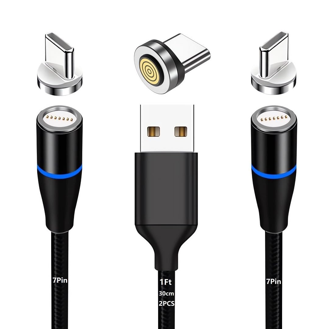Magnetic Charging Cable 7Pin Sereis 2Pack 1Ft USB-C Short Cable Sets–Fast Charging Compatible for USB Type-C Devices(2PCS/1FT/360°7Pin/Black) - Image 1