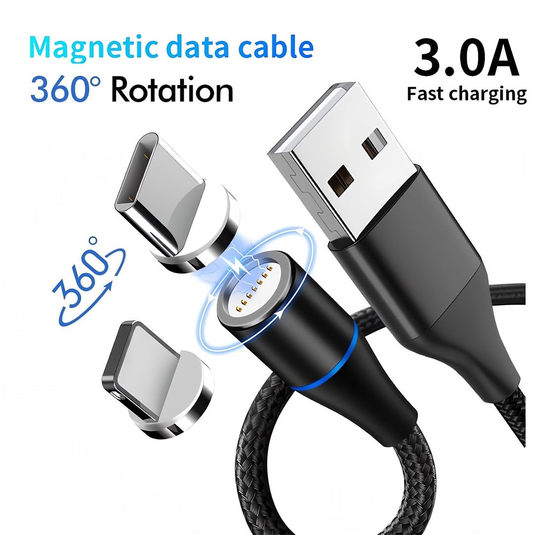 Magnetic Charging Cable 7Pin Sereis 2Pack 1Ft USB-C Short Cable Sets–Fast Charging Compatible for USB Type-C Devices(2PCS/1FT/360°7Pin/Black) - Image 2