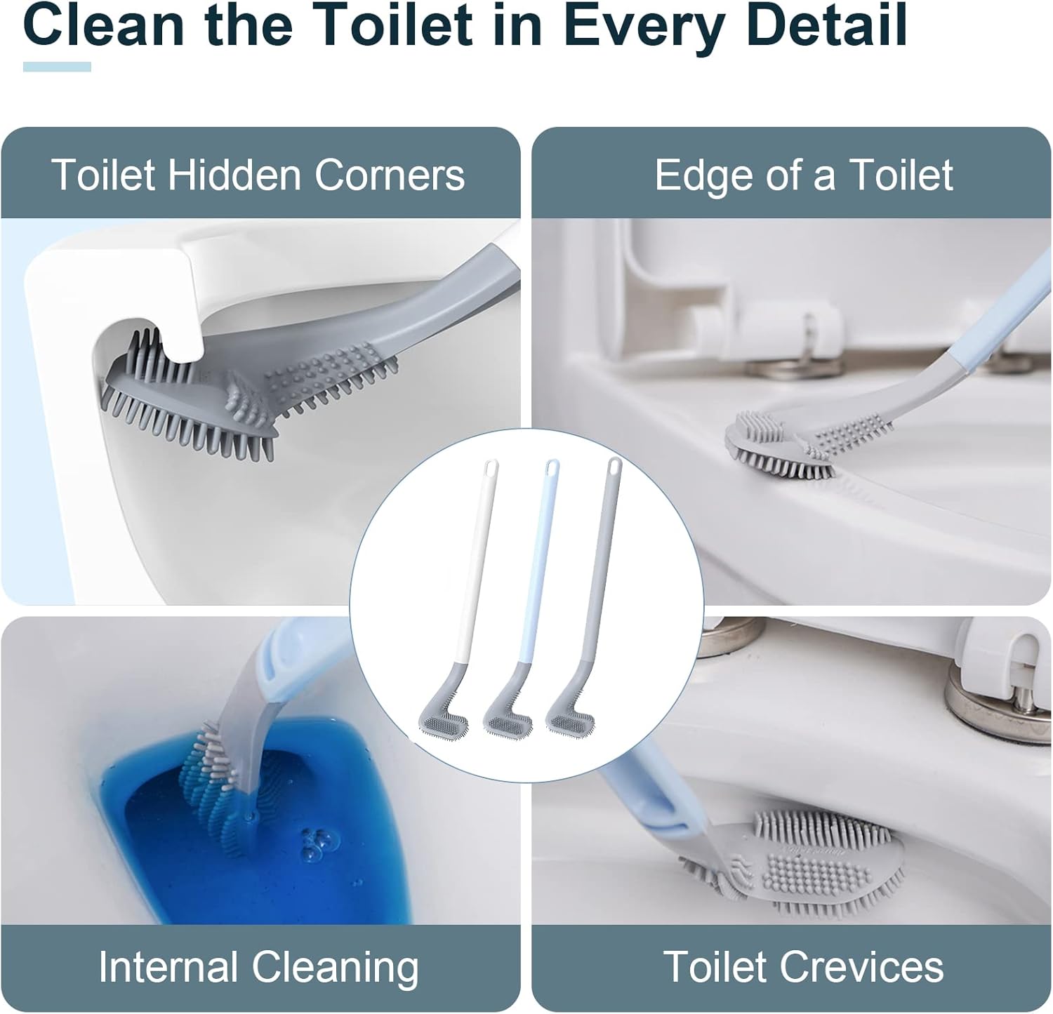 Golf Toilets Brushes, Toilet Cleaning Brush, Flexible Bendable Silicone Long Handled Toilet Brushes, 360°Deep Toilets Bowl Cleaning Brush,Quick Drying Scrubber for Bathroom with Hook (White) - Image 2