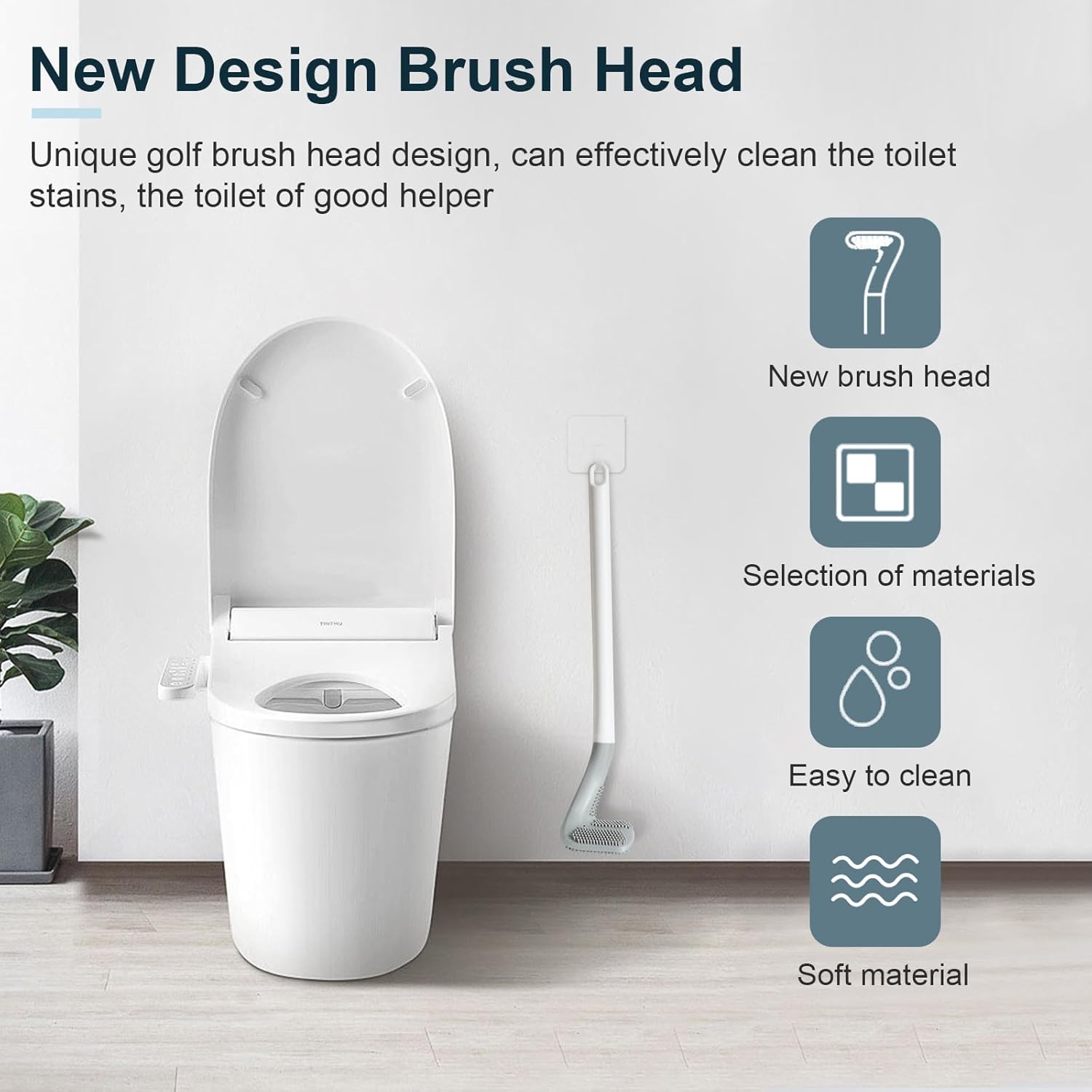 Golf Toilets Brushes, Toilet Cleaning Brush, Flexible Bendable Silicone Long Handled Toilet Brushes, 360°Deep Toilets Bowl Cleaning Brush,Quick Drying Scrubber for Bathroom with Hook (White) - Image 3