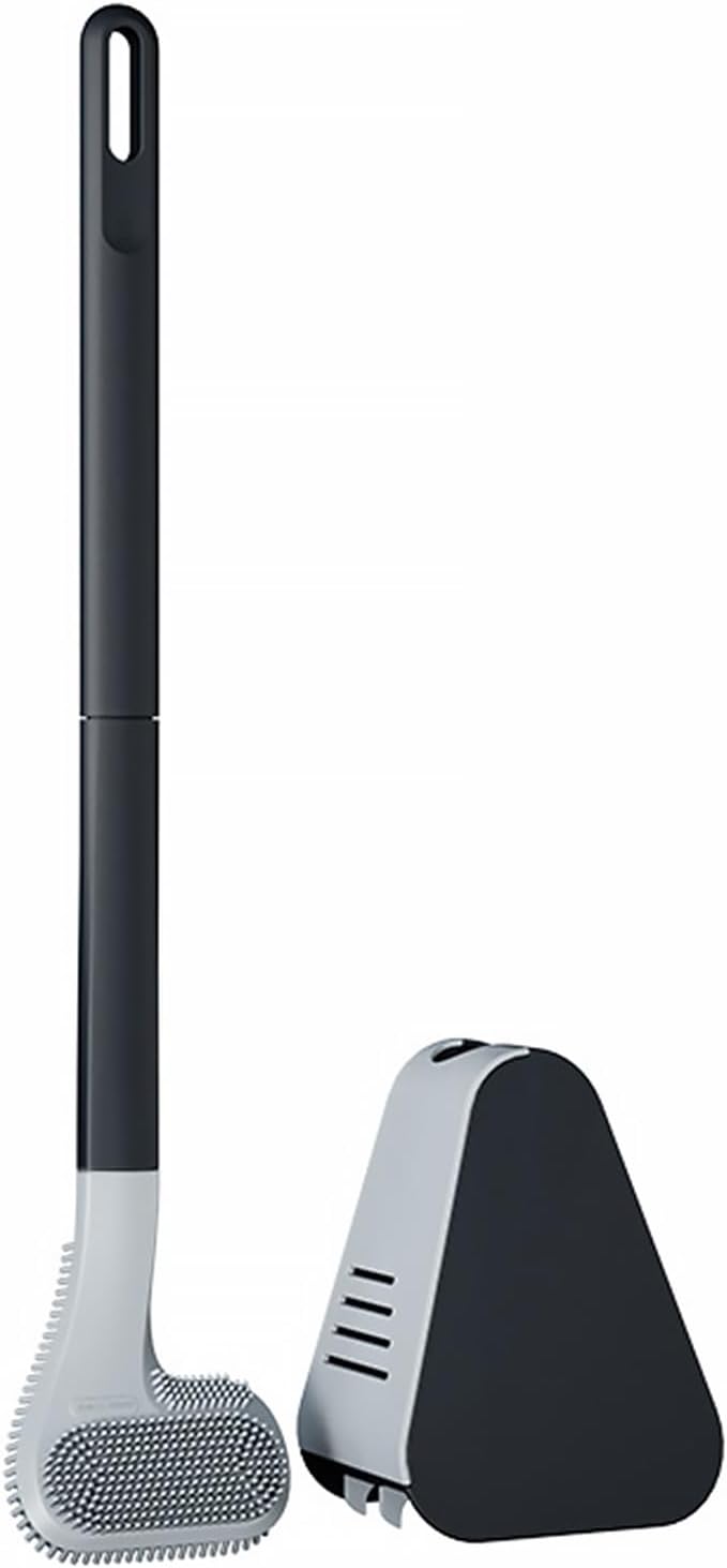 Toilet Brush and Holder Set Silicone, Flexible Toilet Brush for Deep Cleaning of Dead Corners, Snap-on Detachable Long Toilet Brush, Wall-Mounted Toilet Bowl Brush Set (Black) - Image 1