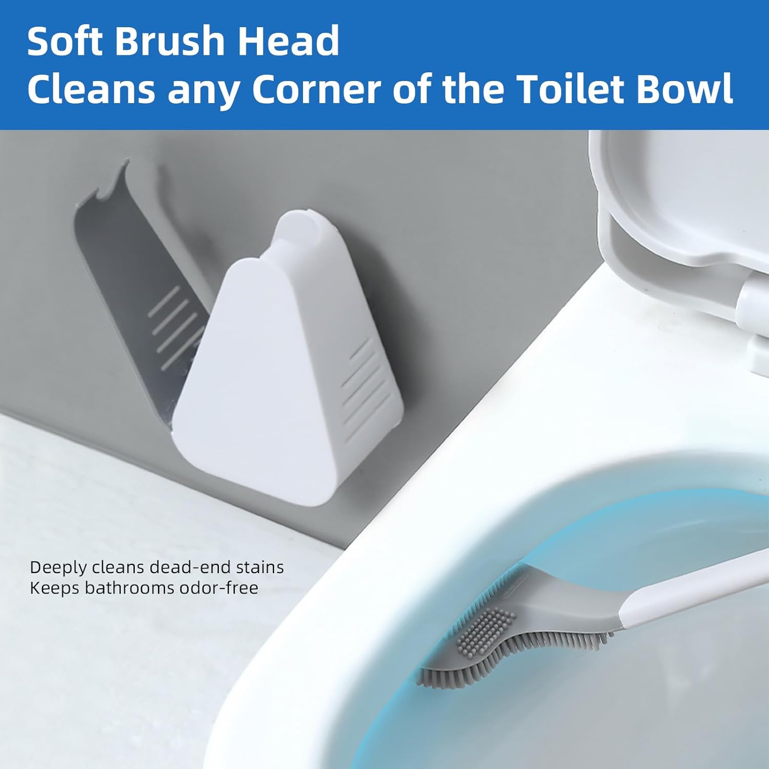 Toilet Brush and Holder Set Silicone, Flexible Toilet Brush for Deep Cleaning of Dead Corners, Snap-on Detachable Long Toilet Brush, Wall-Mounted Toilet Bowl Brush Set (Black) - Image 4