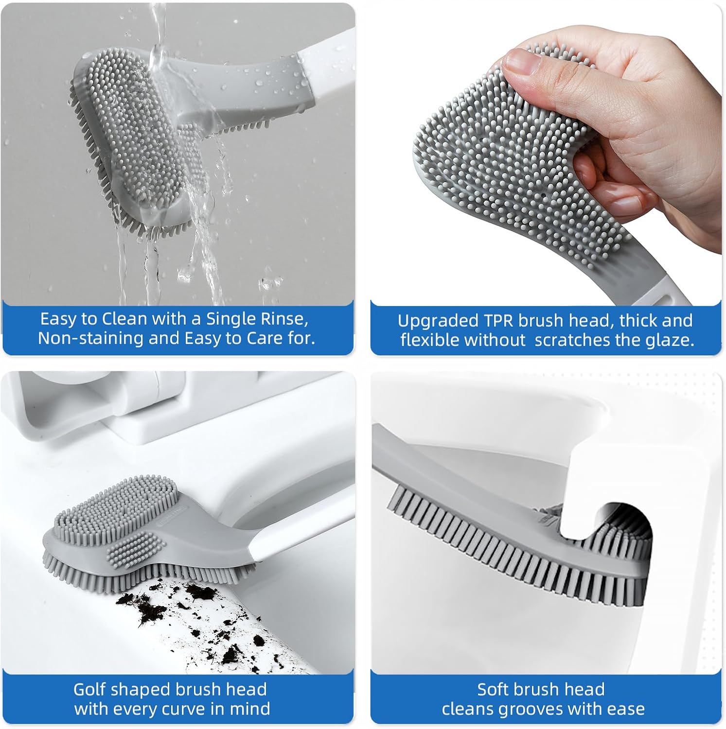 Toilet Brush and Holder Set Silicone, Flexible Toilet Brush for Deep Cleaning of Dead Corners, Snap-on Detachable Long Toilet Brush, Wall-Mounted Toilet Bowl Brush Set (Black) - Image 5