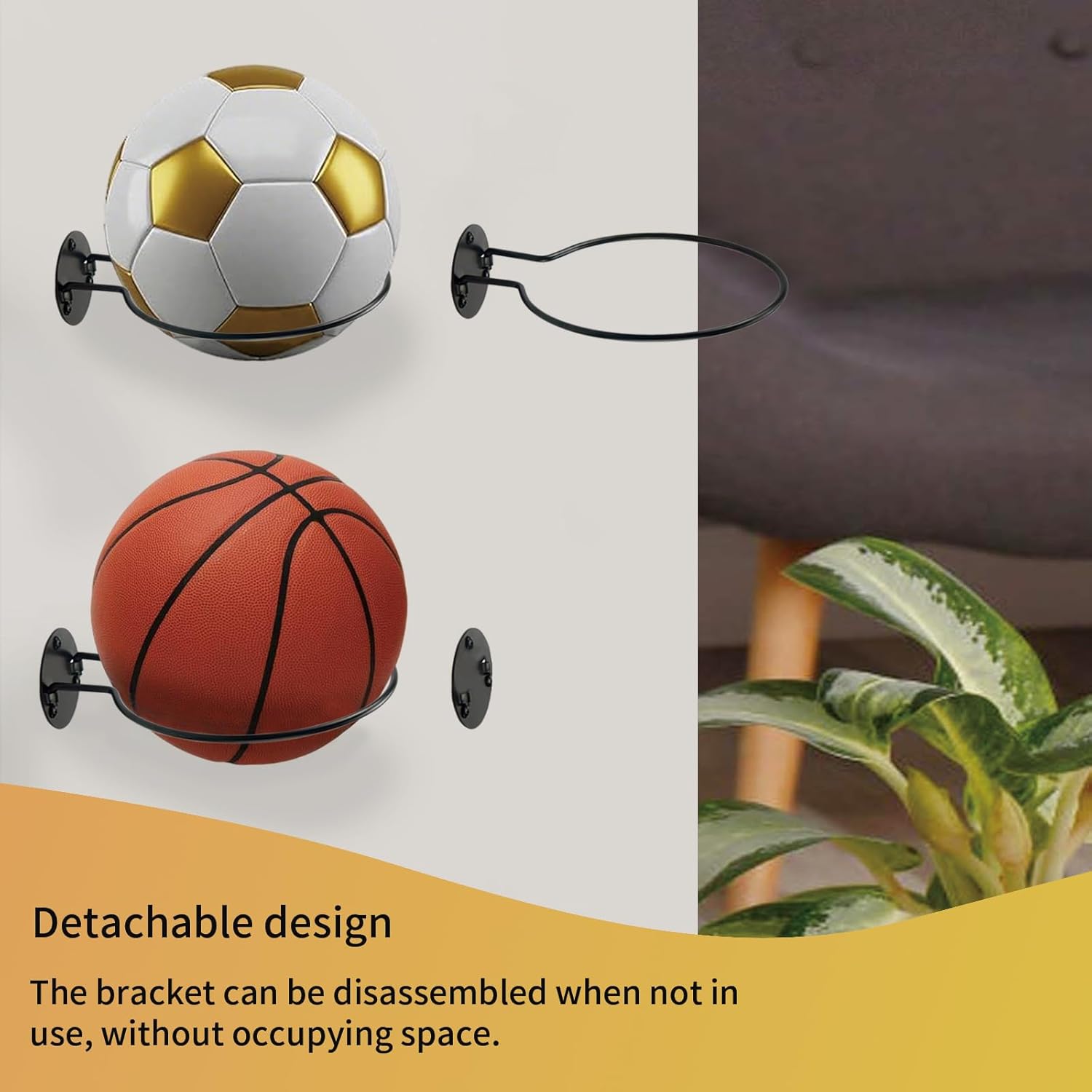 Wall Mount Ball Display Rack, Sports Ball Storage Holder for Basketball, Football, Soccer, Volleyball Collection,Sports Accessories Organizer - Image 3