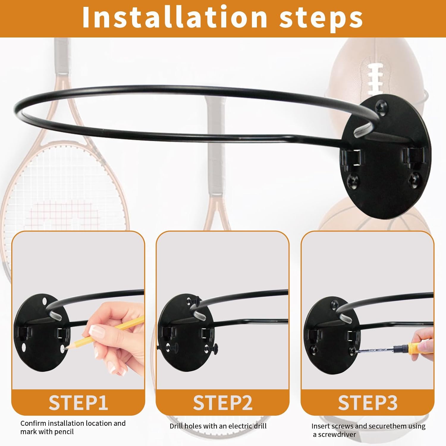 Wall Mount Ball Display Rack, Sports Ball Storage Holder for Basketball, Football, Soccer, Volleyball Collection,Sports Accessories Organizer - Image 5
