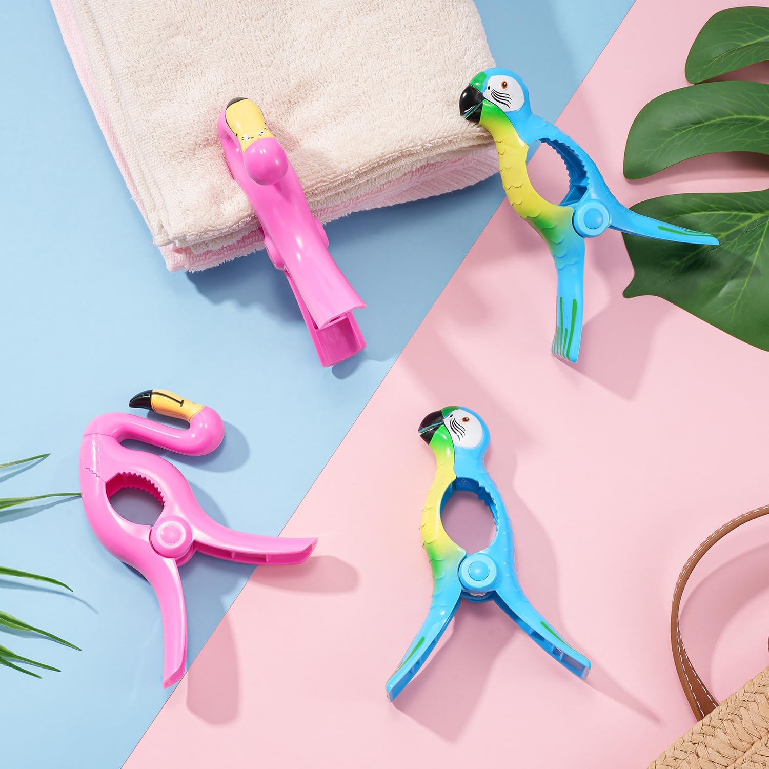 Beach Towel Clips,  Jumbo Size Towel Clips for Beach Chairs Cruise Pool Patio or Daily Use-Secure Hang Seal, Set of 4 (Flamingo Parrot) - Image 5