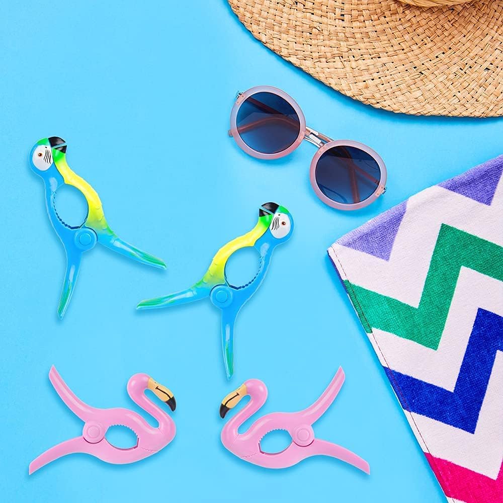 Beach Towel Clips,  Jumbo Size Towel Clips for Beach Chairs Cruise Pool Patio or Daily Use-Secure Hang Seal, Set of 4 (Flamingo Parrot) - Image 7