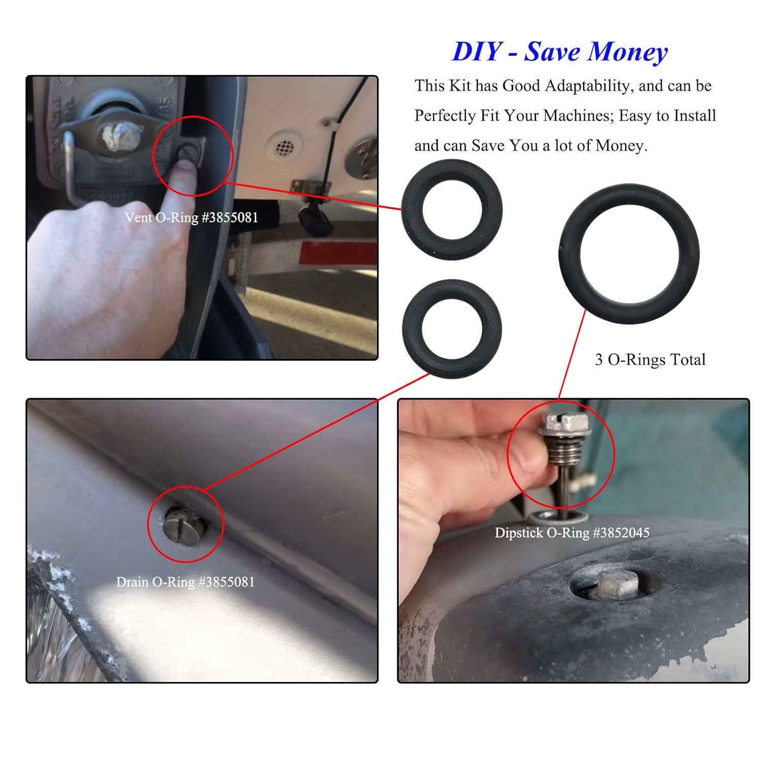 3 O-Rings Total: Dipstick #3852045, Vent #3855081, Drain #3855081, Vent Or Drain, Outdrive Lower Unit Gearlube Gearoil Oring, Fit for Volvo Penta Marine Duo Prop Set SX-M, SX-A, DPS-A Inboard Outboard - Image 6