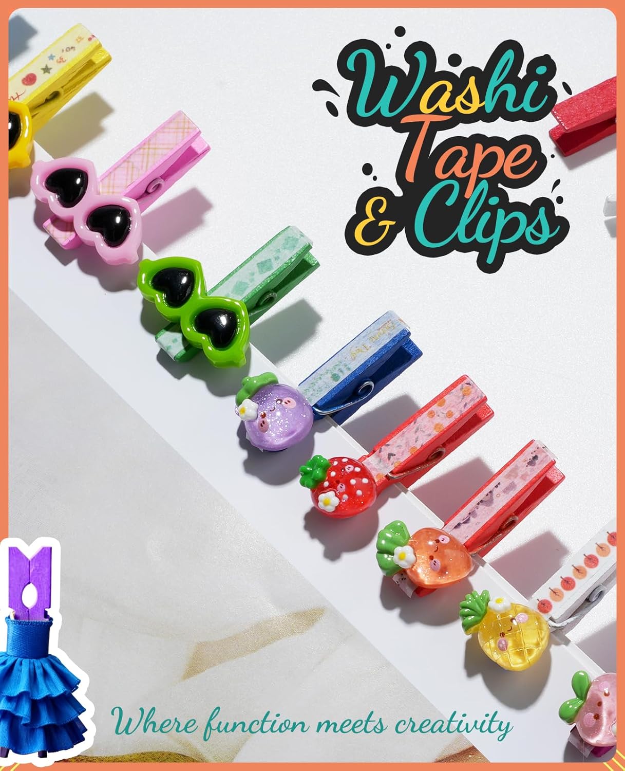 Mini Clothespins,  100 Pcs 1.4'' Strong Mini Clothespins for Photos with 10 Pcs Washi Tapes and 43 Ft Jute Twine, Colorful Wooden Small Clothes Pins for Picture, Crafts, Baby Shower - Image 5
