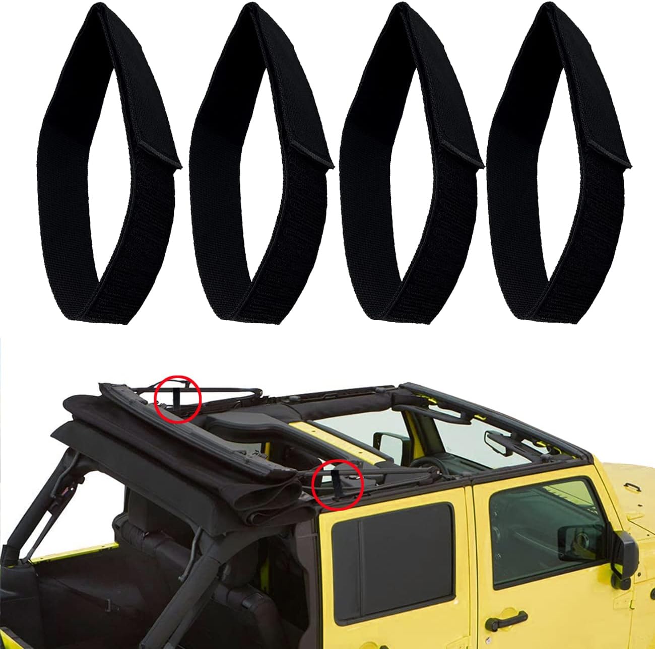 Soft Top Straps,Back Window Straps for Jeep Wrangler JK,Soft Top Tie Down Straps for Jeep,Heavy Duty Rear Window Straps,Black,(Pack of 4) - Image 1
