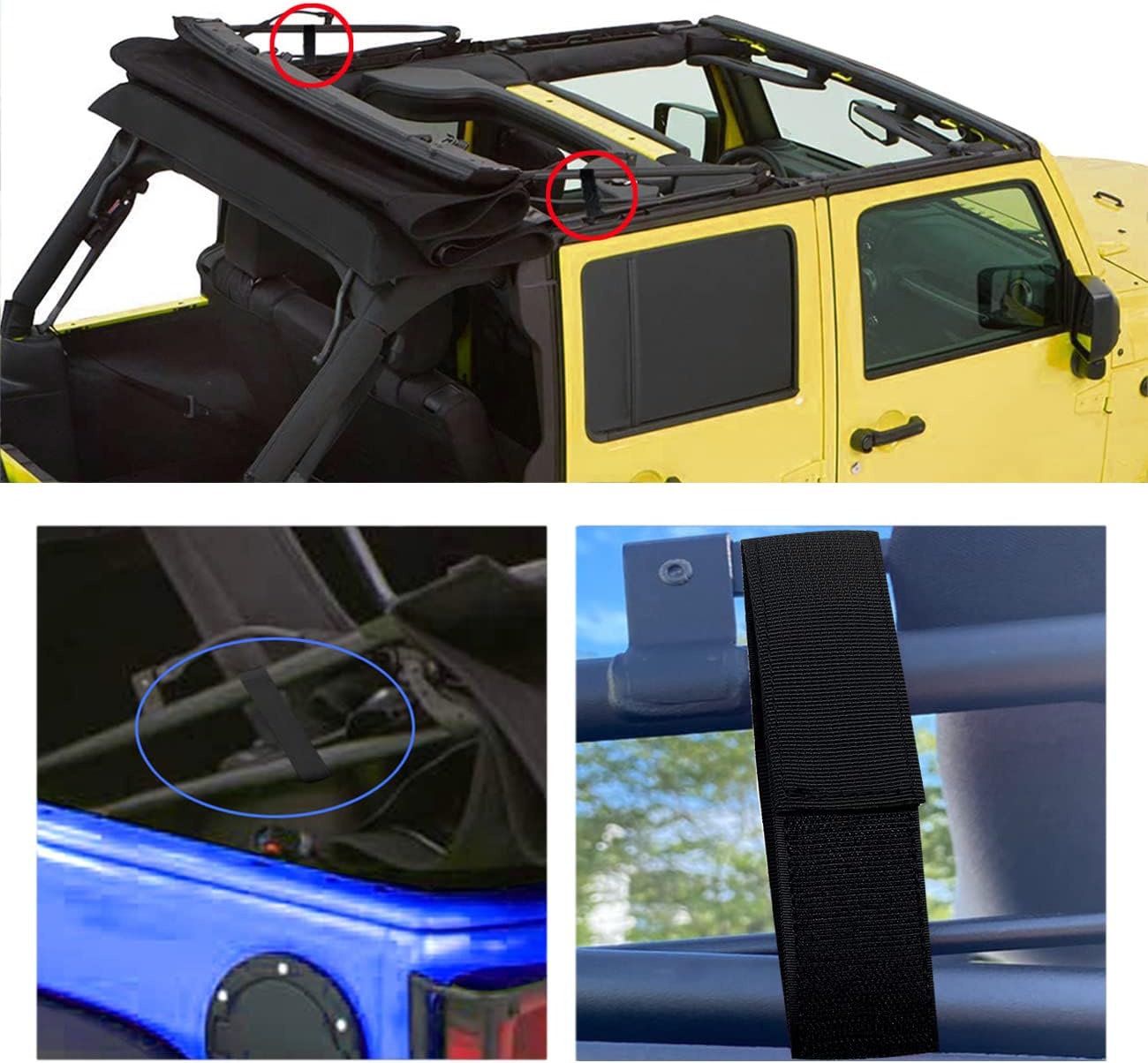 Soft Top Straps,Back Window Straps for Jeep Wrangler JK,Soft Top Tie Down Straps for Jeep,Heavy Duty Rear Window Straps,Black,(Pack of 4) - Image 2