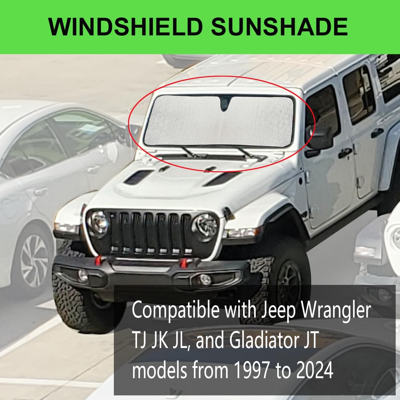 Windshield Sun Shade for Jeep,Windshield Sunshade for Wrangler TJ JK JL1997-2024,Sun Shade Windshield Cover for Jeep,UV Ray & Heat Block Windshield Shades - Image 2