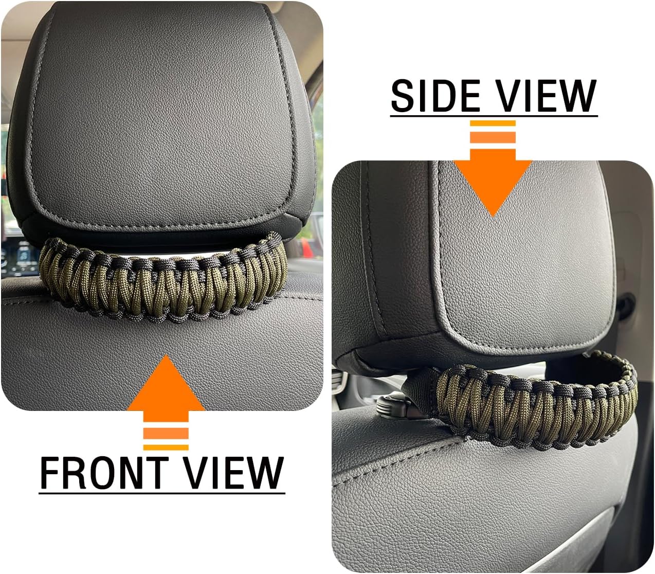 Headrest Grab Handles Universal Grip Handles,Passenger Support Handles for Jeep Wrangler,Ford Bronco,Toyota,Tacoma,Trucks,SUV,Cars,2Pack (Black&Olive) - Image 4