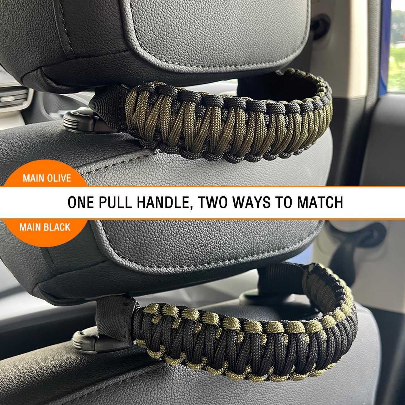 Headrest Grab Handles Universal Grip Handles,Passenger Support Handles for Jeep Wrangler,Ford Bronco,Toyota,Tacoma,Trucks,SUV,Cars,2Pack (Black&Olive) - Image 5