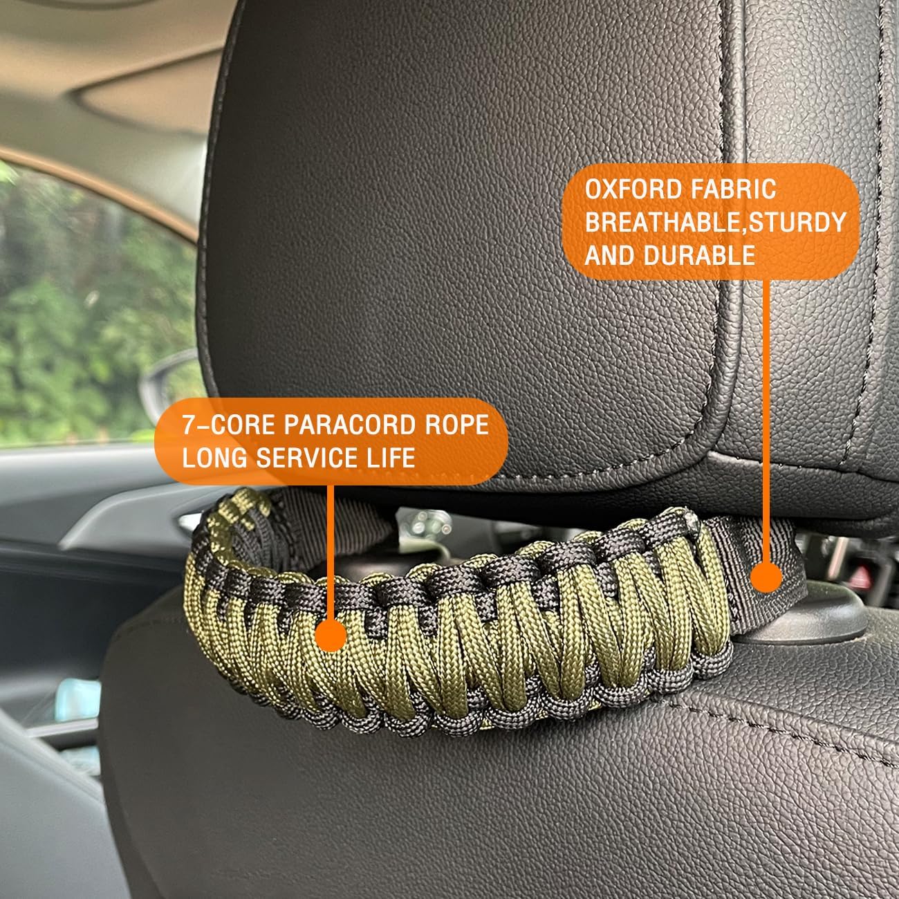 Headrest Grab Handles Universal Grip Handles,Passenger Support Handles for Jeep Wrangler,Ford Bronco,Toyota,Tacoma,Trucks,SUV,Cars,2Pack (Black&Olive) - Image 6