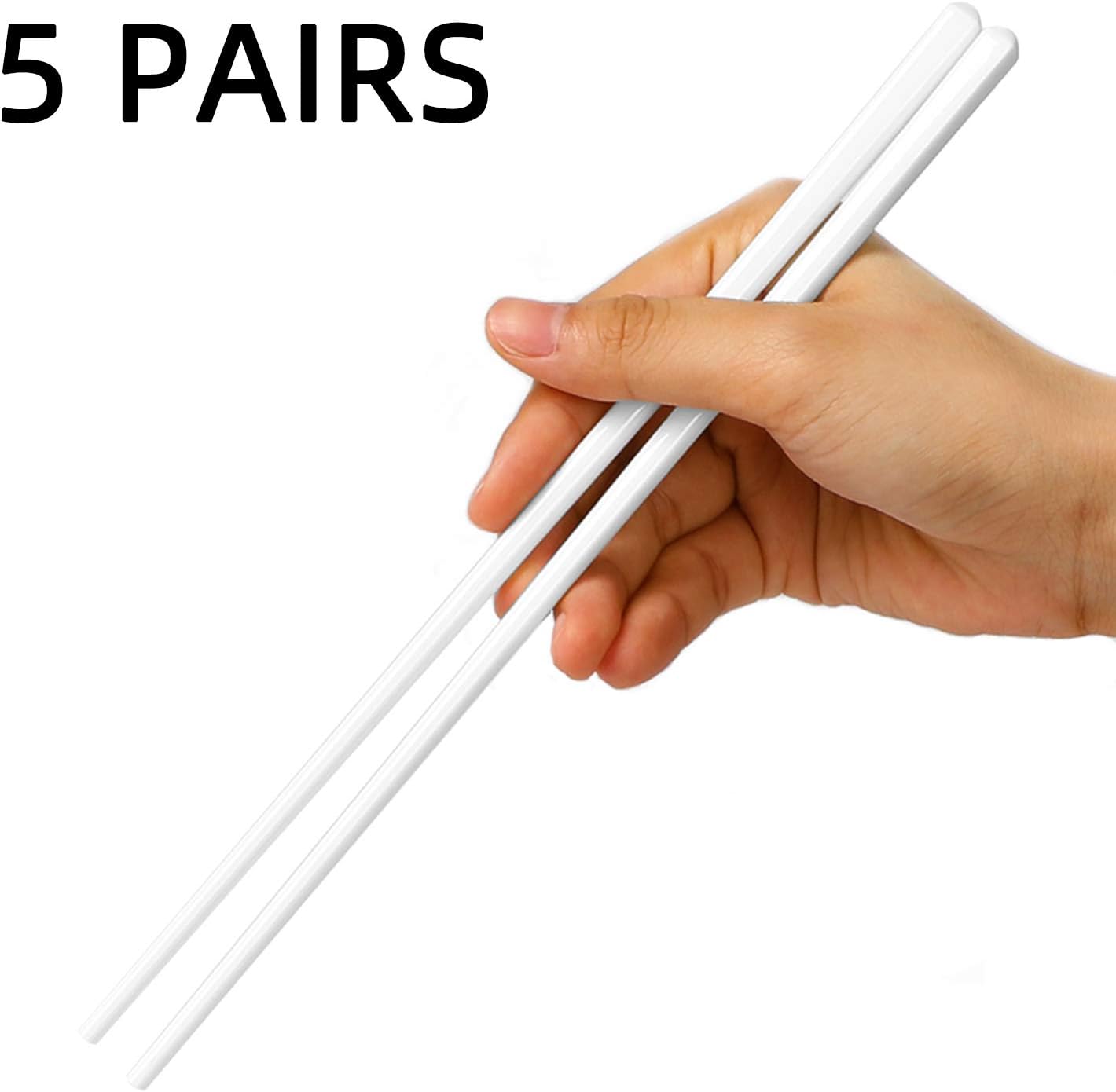 Ceramic Chopsticks Set of 5, Porcelain Chinese Chopsticks Easy To Clean, 9.6-Inch (White) - Image 2