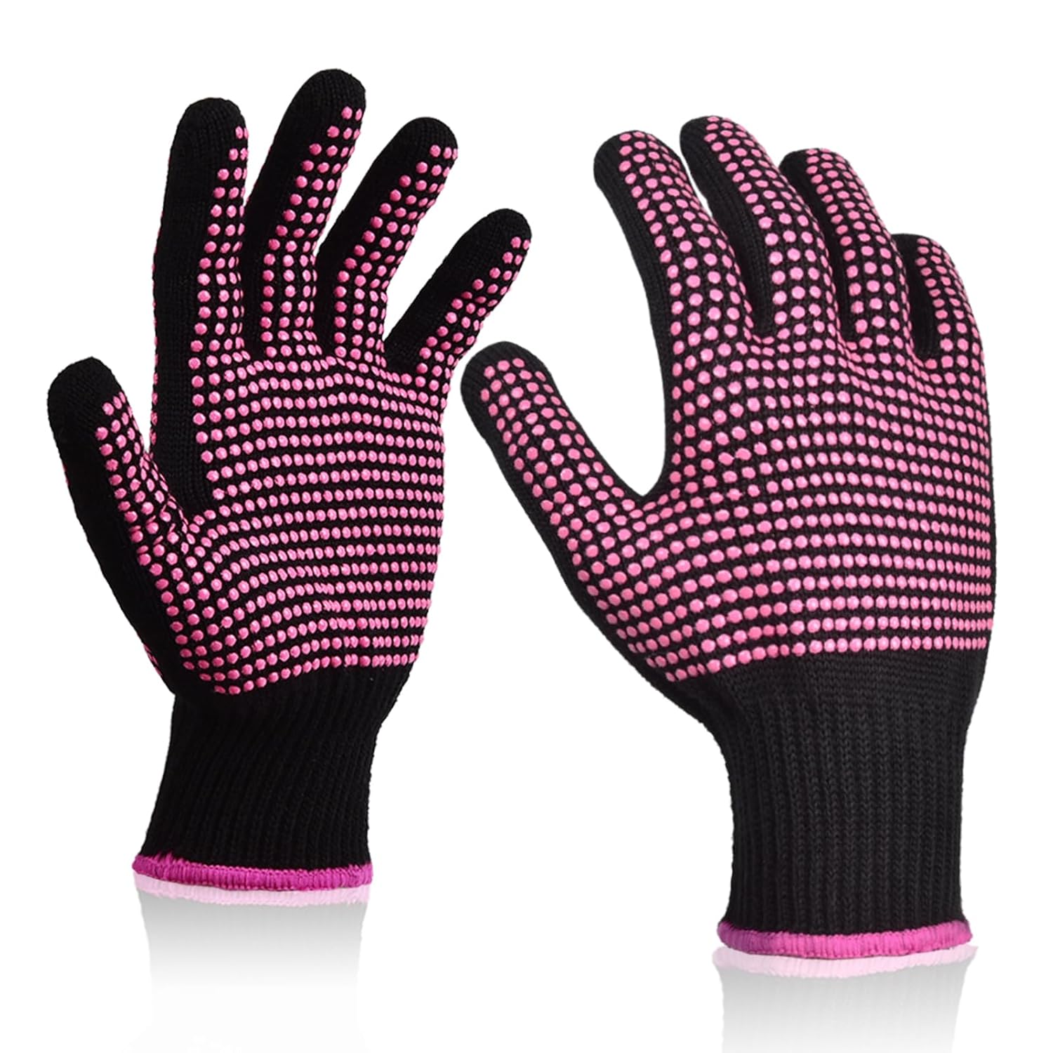 2Pcs Heat Resistant Gloves with Silicone Bumps, Professional Heat Protection Gloves for Hair Styling, Mitts for Curling Iron Wand Flat Iron Sublimation, Rose Red - Image 1