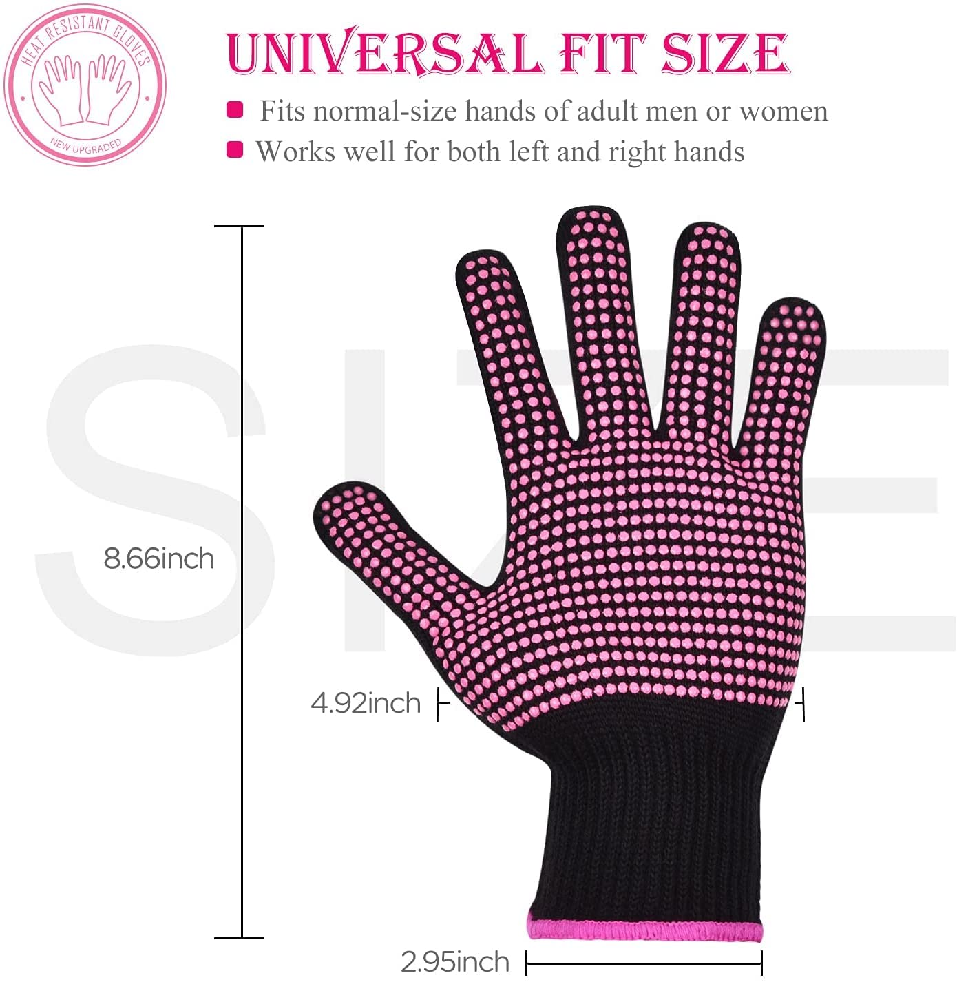2Pcs Heat Resistant Gloves with Silicone Bumps, Professional Heat Protection Gloves for Hair Styling, Mitts for Curling Iron Wand Flat Iron Sublimation, Rose Red - Image 2