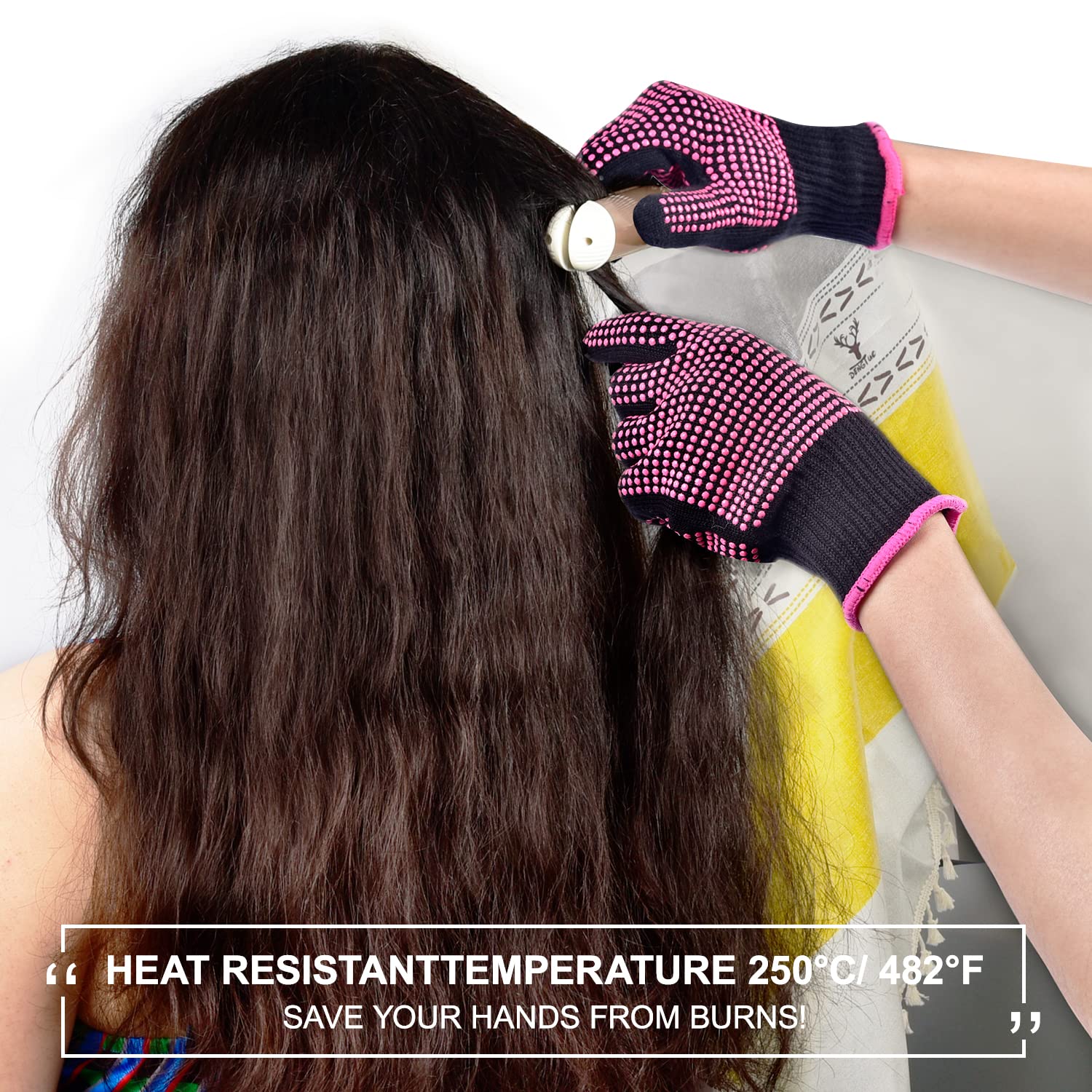 2Pcs Heat Resistant Gloves with Silicone Bumps, Professional Heat Protection Gloves for Hair Styling, Mitts for Curling Iron Wand Flat Iron Sublimation, Rose Red - Image 5