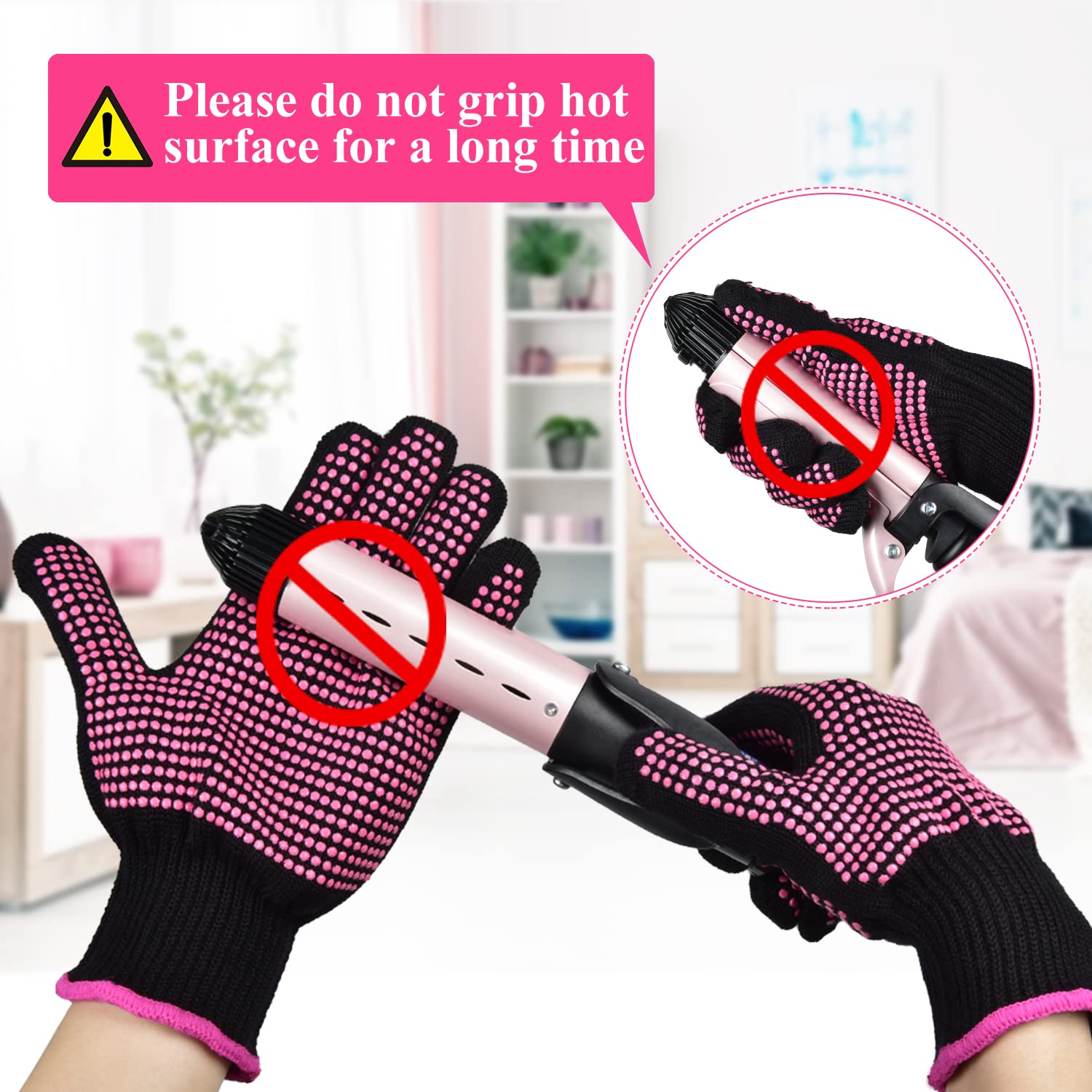 2Pcs Heat Resistant Gloves with Silicone Bumps, Professional Heat Protection Gloves for Hair Styling, Mitts for Curling Iron Wand Flat Iron Sublimation, Rose Red - Image 7