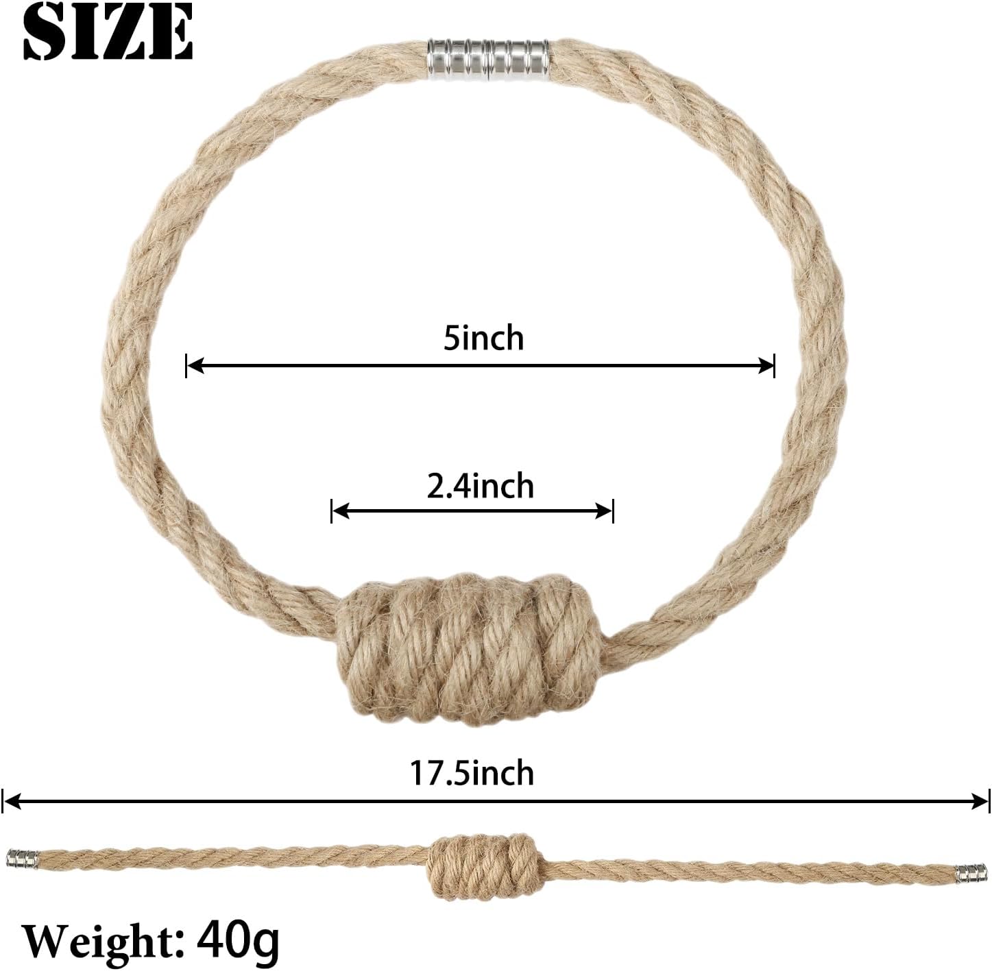 Magnetic Jute Curtain Tiebacks, Decorative Drapery Holdbacks Bohemian Style Woven Tie-Backs with Exquisite Knot (Jute, 2 Pack) - Image 2
