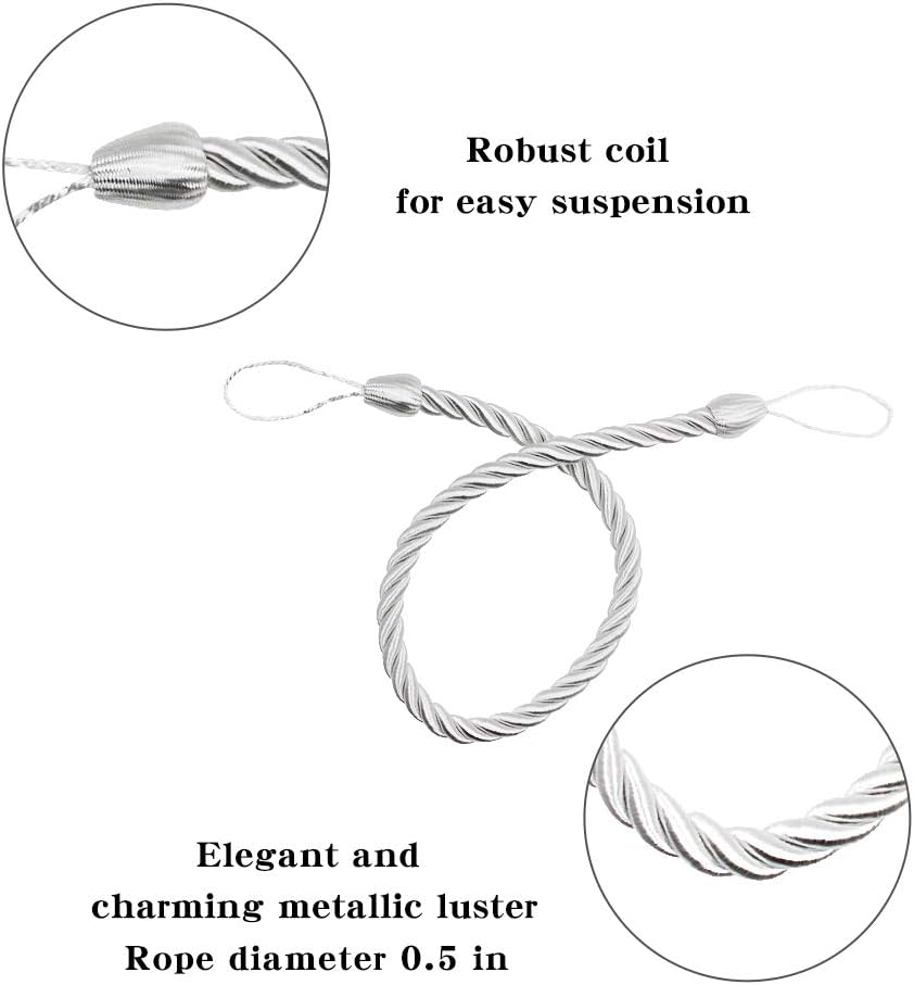 Curtain Ropes Tiebacks Tie-Backs, Curtain Handmade Holdbacks with 2 Metal Screw Hooks - White 2 Pack - Image 2