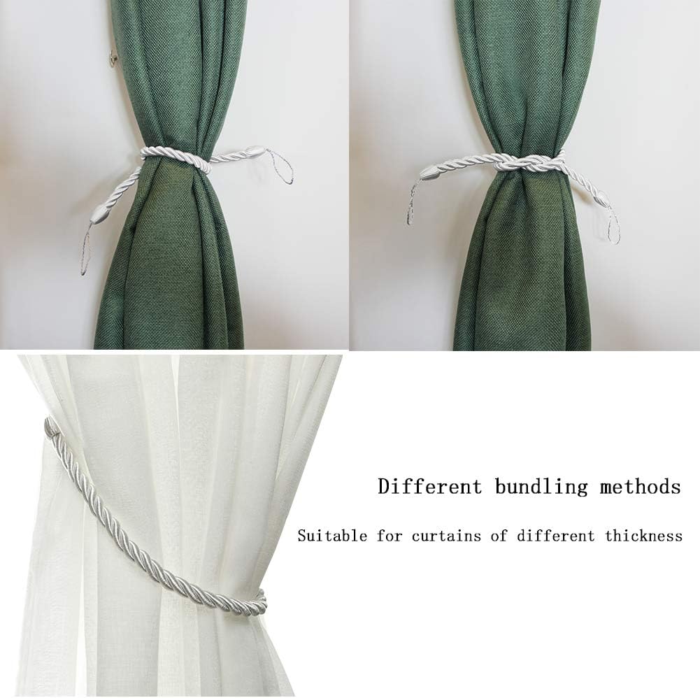 Curtain Ropes Tiebacks Tie-Backs, Curtain Handmade Holdbacks with 2 Metal Screw Hooks - White 2 Pack - Image 5