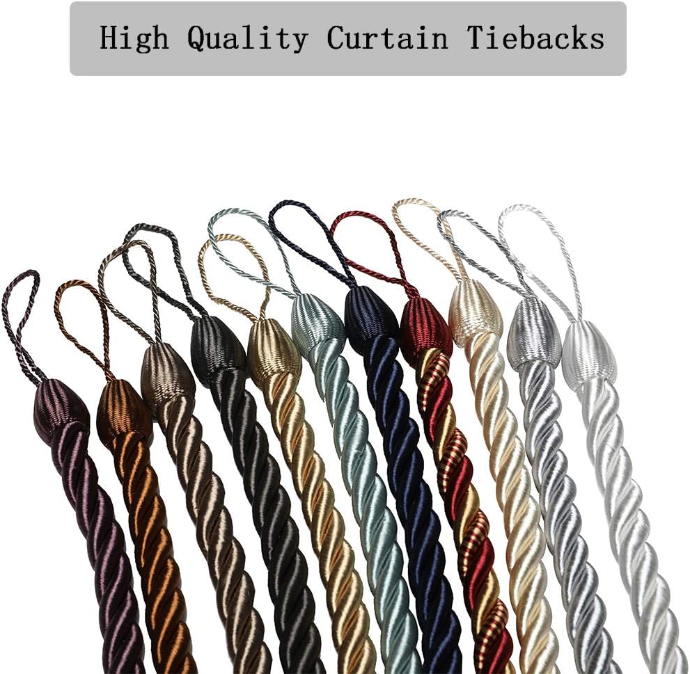 Curtain Ropes Tiebacks Tie-Backs, Curtain Handmade Holdbacks with 2 Metal Screw Hooks - White 2 Pack - Image 6