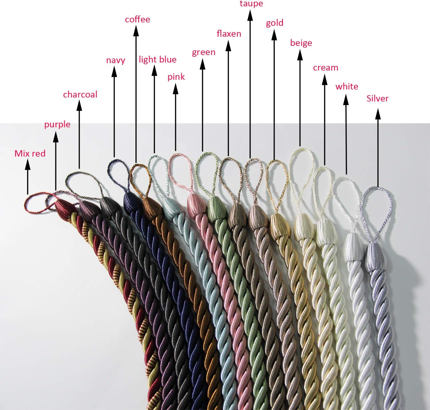 Curtain Ropes Tiebacks Tie-Backs, Curtain Handmade Holdbacks with 2 Metal Screw Hooks - White 2 Pack - Image 7