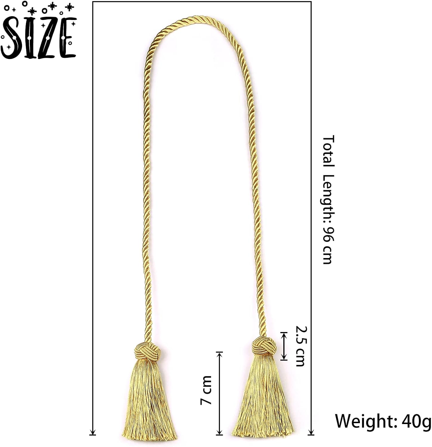 2 Pack Curtain Handmade Tiebacks Decorative Curtain Holdbacks with Tassel (Gold, 2 Pack) - Image 2