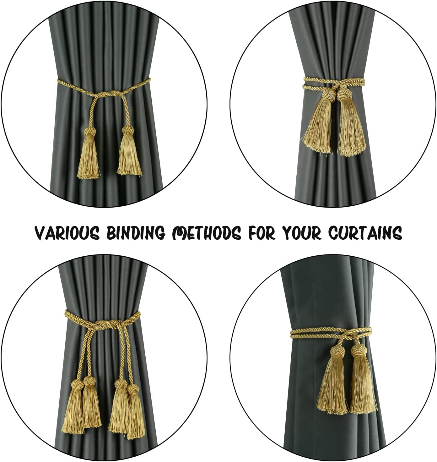 2 Pack Curtain Handmade Tiebacks Decorative Curtain Holdbacks with Tassel (Gold, 2 Pack) - Image 4