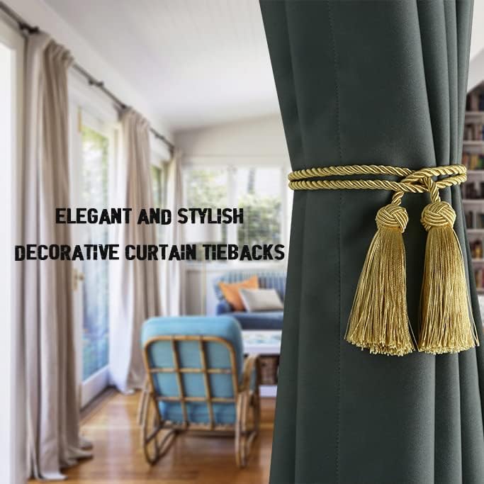 2 Pack Curtain Handmade Tiebacks Decorative Curtain Holdbacks with Tassel (Gold, 2 Pack) - Image 5