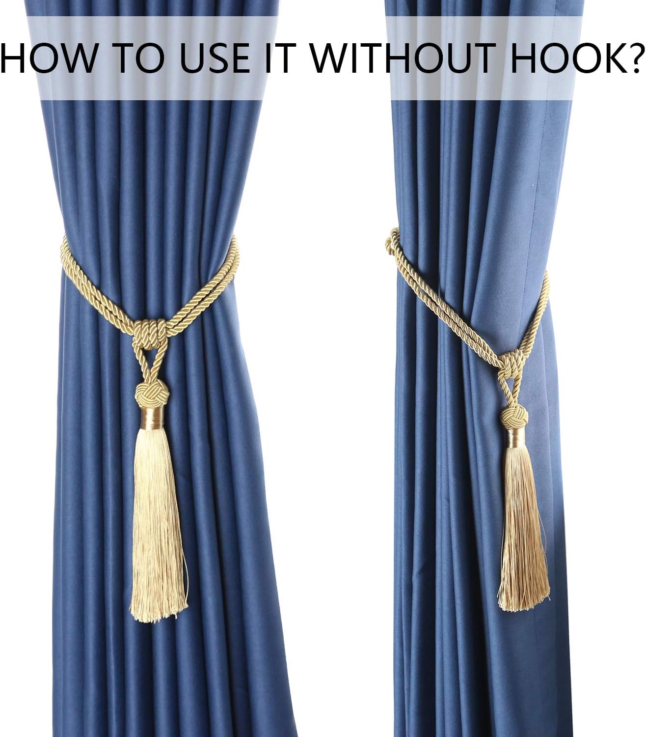 Curtain Tiebacks Hand-Woven Holdbacks Home Decorative Tassels Tiebacks (Gold, 2 Pack) - Image 2