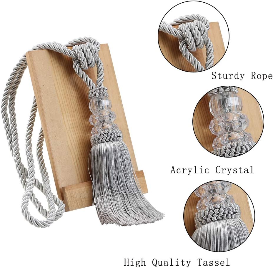 2 Pack Curtain Hand-Woven Tiebacks Crystal Holdbacks Home Decorative (Silver, 2 Pack) - Image 2