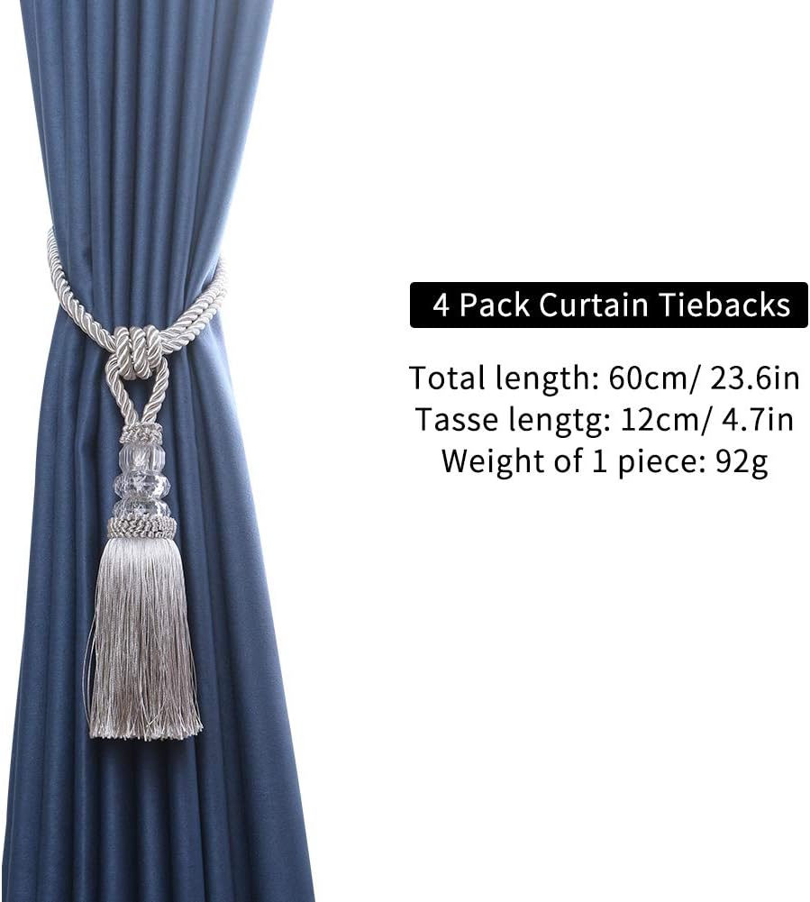 2 Pack Curtain Hand-Woven Tiebacks Crystal Holdbacks Home Decorative (Silver, 2 Pack) - Image 4