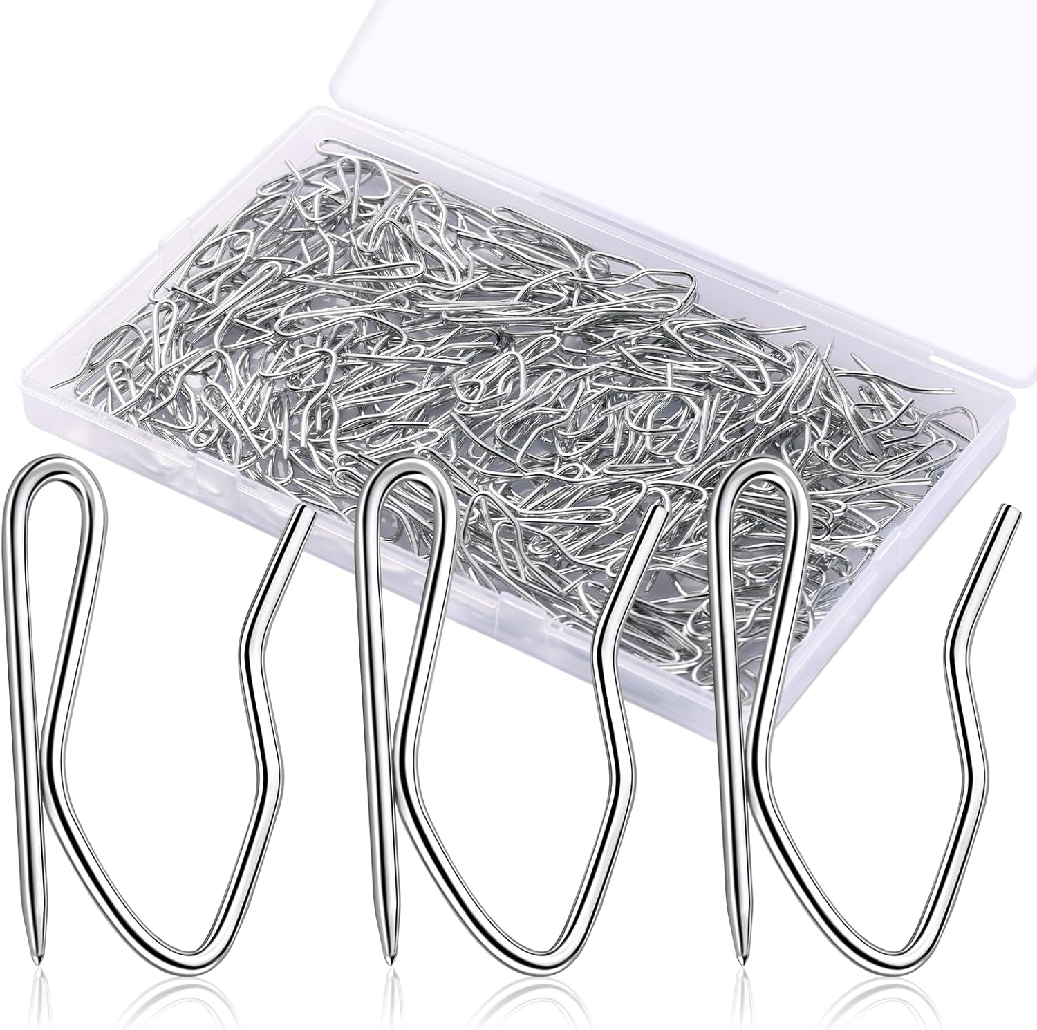 Metal Curtain Hooks, 200pcs Drapery Pins Stainless Steel Pin-on Hooks for Window Shower Door Curtain, Silver White - Image 1