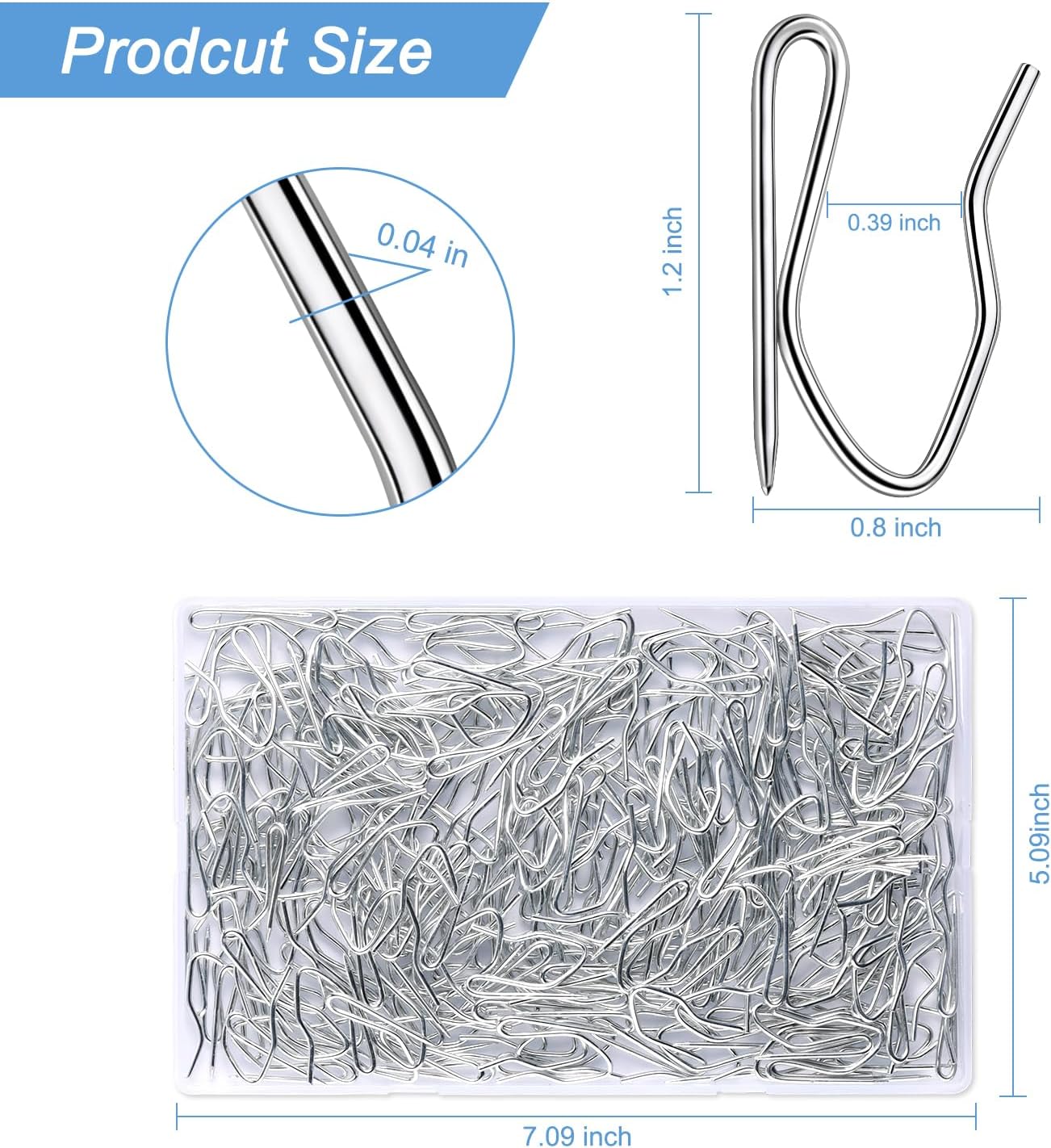 Metal Curtain Hooks, 200pcs Drapery Pins Stainless Steel Pin-on Hooks for Window Shower Door Curtain, Silver White - Image 2