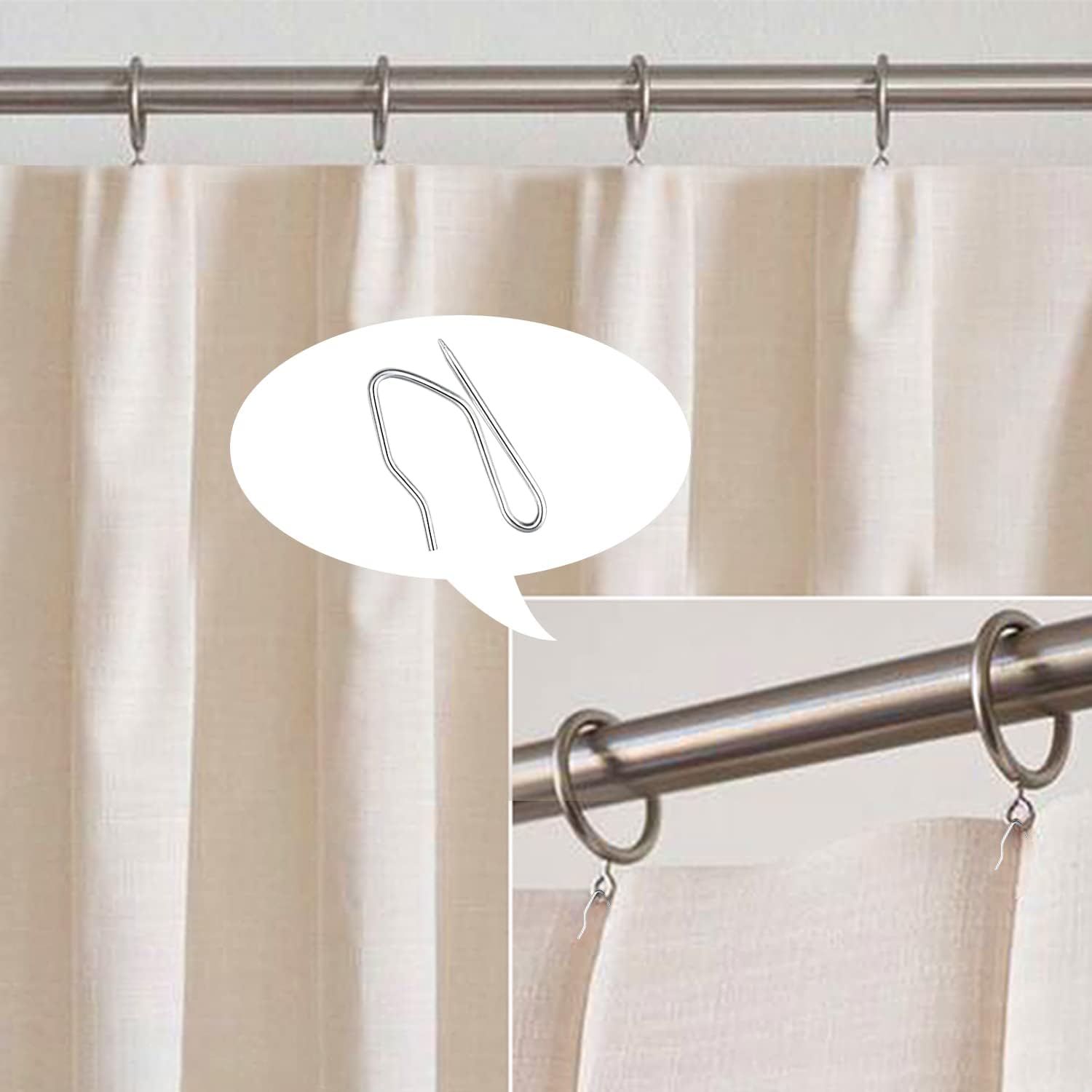Metal Curtain Hooks, 200pcs Drapery Pins Stainless Steel Pin-on Hooks for Window Shower Door Curtain, Silver White - Image 7
