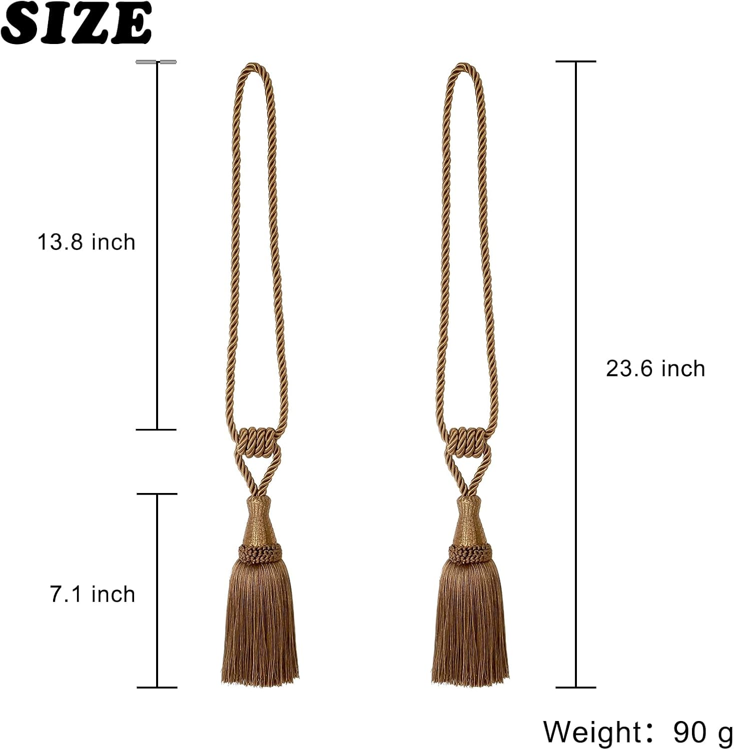 Curtain Tiebacks Handmade Holdbacks for Curtains Drape Decorative Tie Backs with Tassels(Coffee, 2 Pack) - Image 2