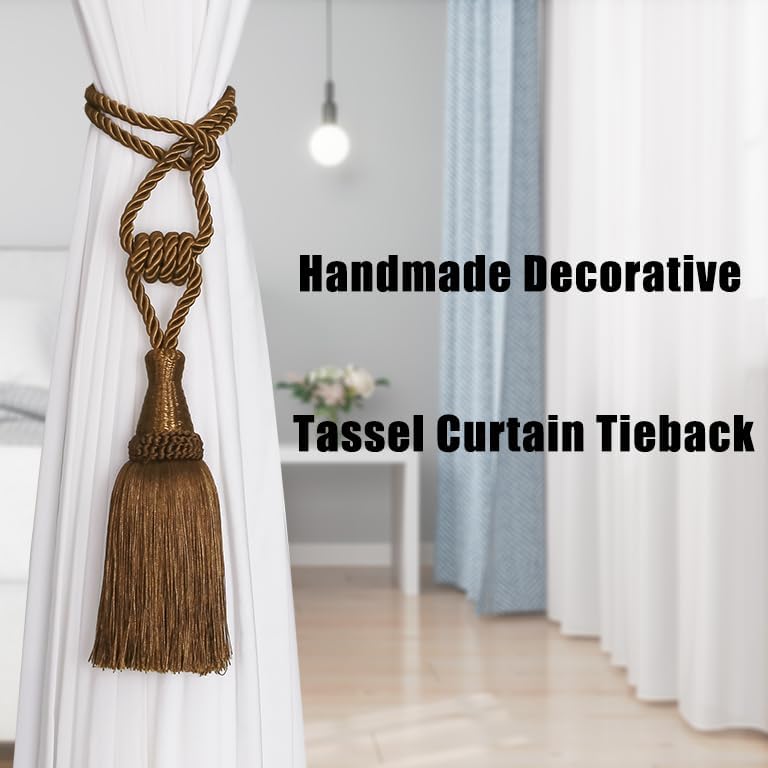 Curtain Tiebacks Handmade Holdbacks for Curtains Drape Decorative Tie Backs with Tassels(Coffee, 2 Pack) - Image 4