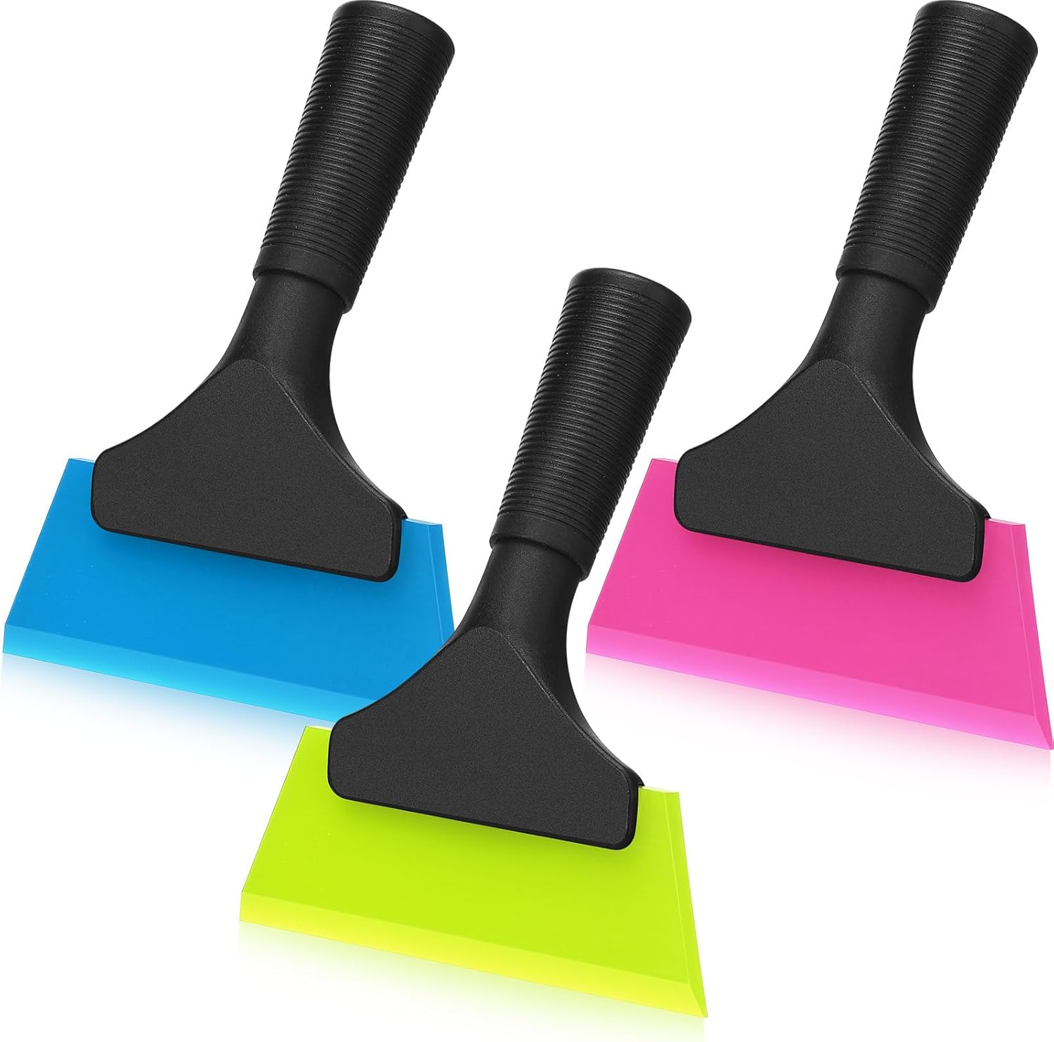3 Pcs Small Squeegee 5 Inch Window Tint Silicone Squeegee Cleaning with Non Slip Handle Wiper Window Tinting Tools for Car Glass Mirror Shower Bathroom Auto (Blue+Green+Pink) - Image 1