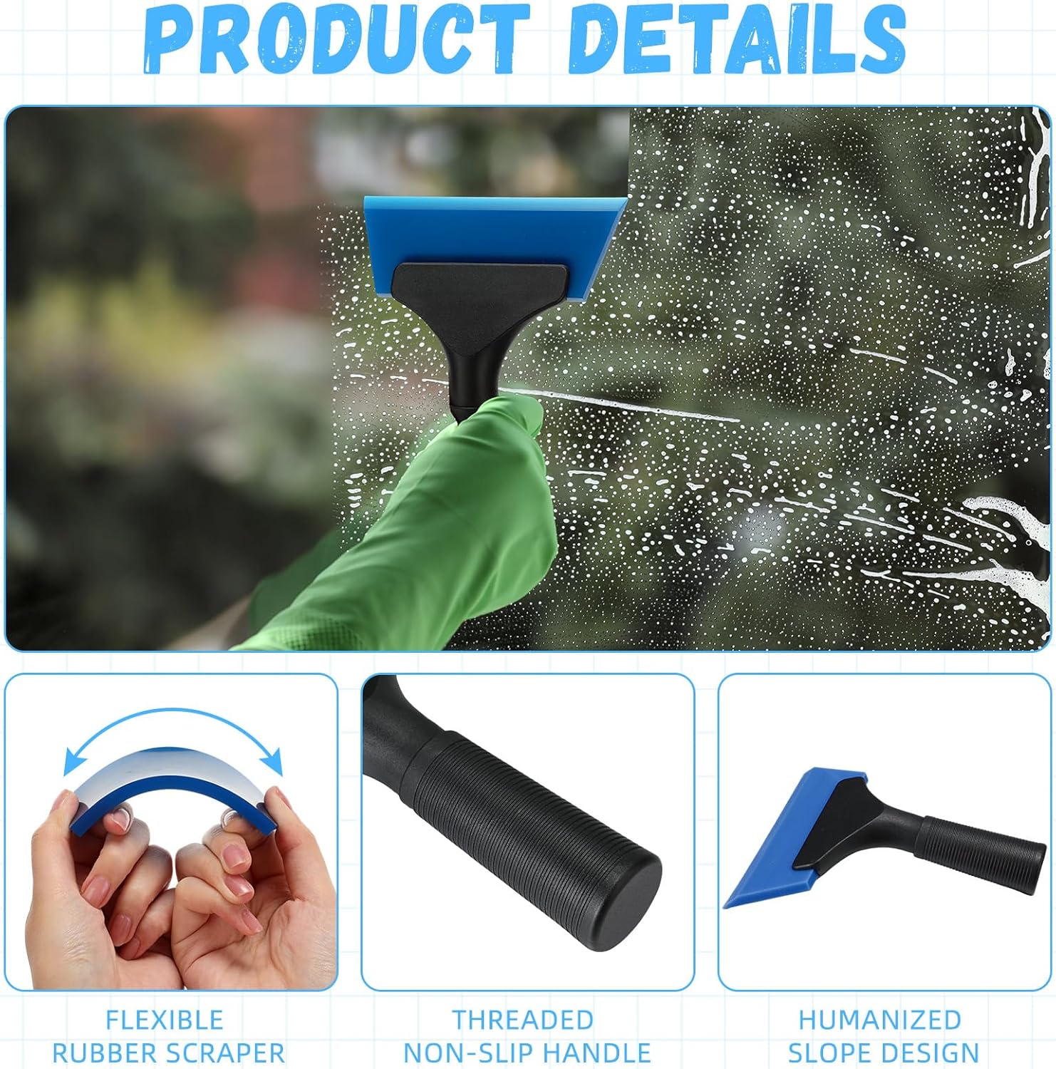 3 Pcs Small Squeegee 5 Inch Window Tint Silicone Squeegee Cleaning with Non Slip Handle Wiper Window Tinting Tools for Car Glass Mirror Shower Bathroom Auto (Blue+Green+Pink) - Image 3