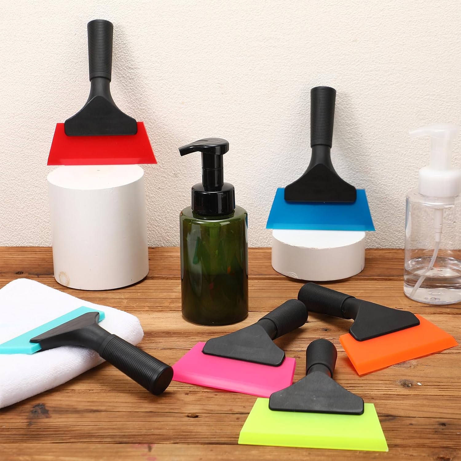 3 Pcs Small Squeegee 5 Inch Window Tint Silicone Squeegee Cleaning with Non Slip Handle Wiper Window Tinting Tools for Car Glass Mirror Shower Bathroom Auto (Blue+Green+Pink) - Image 5