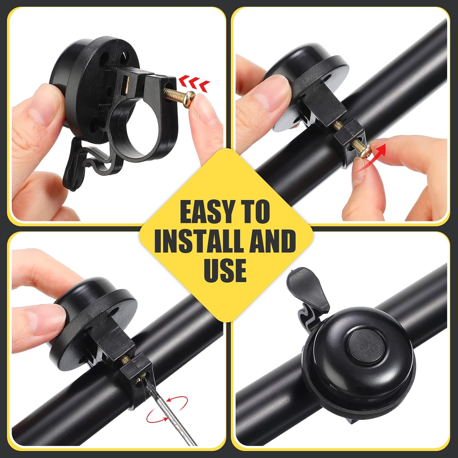 Bike Bells Bulk Aluminum Loud Crisp Bicycle Bell Clear Sound Mountain Bike Accessories Easy Installation for Boys Girls Adults Kids, Black - Image 5