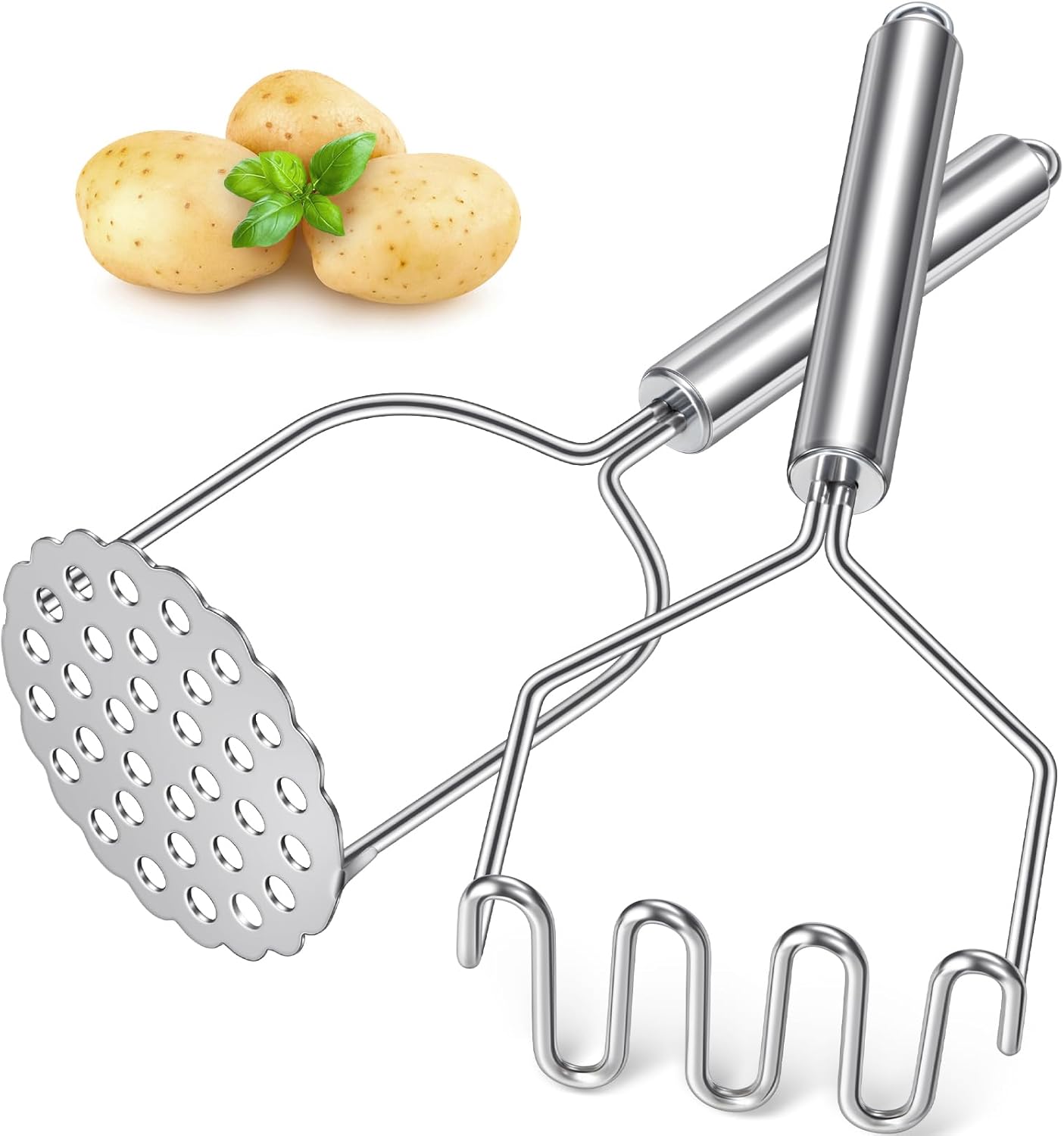 Potato Masher,  2 Pack Stainless Steel Integrated Kitchen Tool Food Masher for Potatoes, Vegetables, Berries, Fruits, Baby Food, Avocado - Image 1