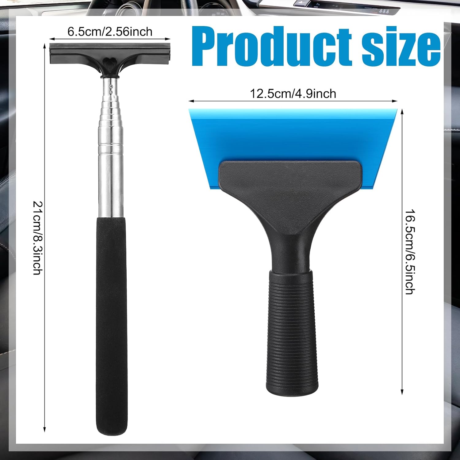 2 Pcs Side Mirror Squeegee Small 39 Inch Retractable Handle Car Squeegee with 5 Inch Car Window Mini Rearview Mirror Wiper for Glass Door Rainy Foggy Accessories - Image 2