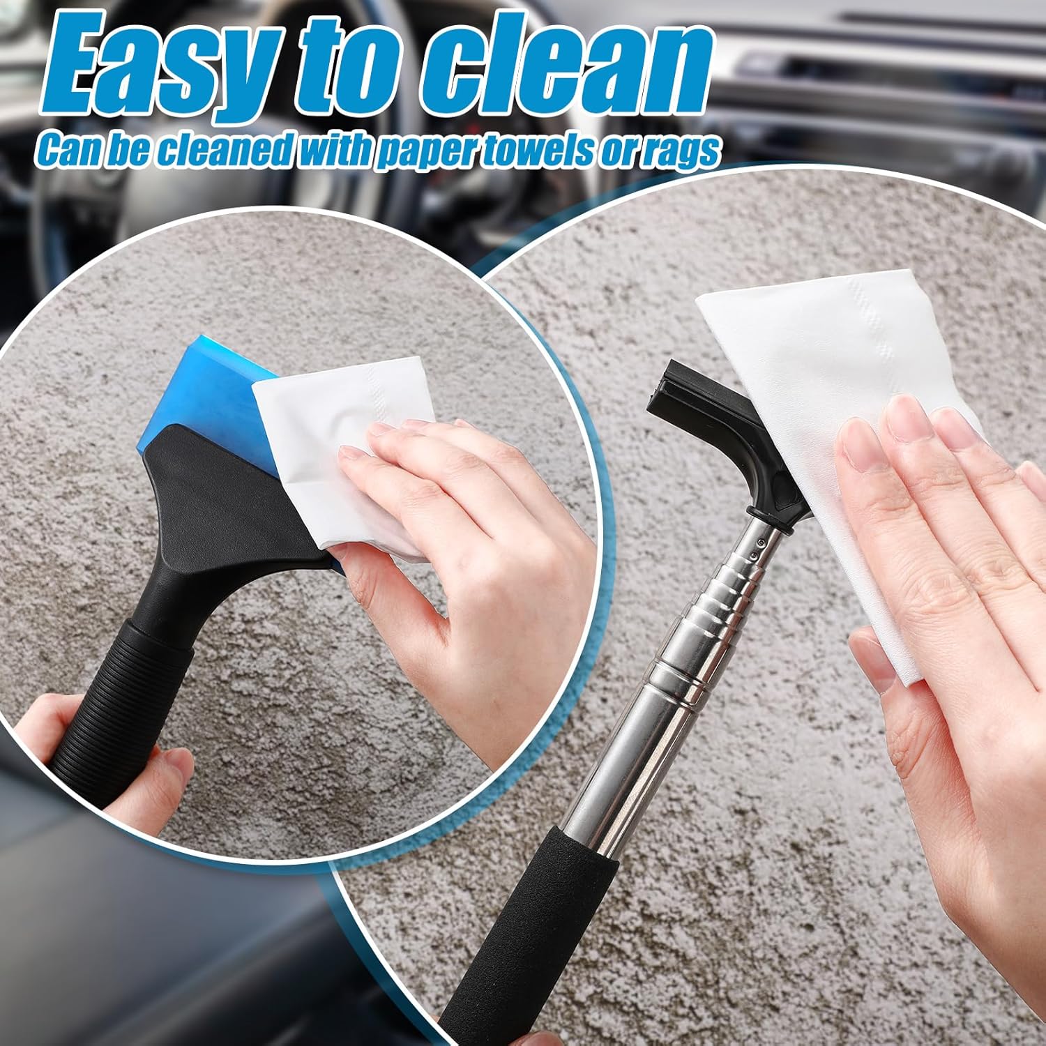 2 Pcs Side Mirror Squeegee Small 39 Inch Retractable Handle Car Squeegee with 5 Inch Car Window Mini Rearview Mirror Wiper for Glass Door Rainy Foggy Accessories - Image 4