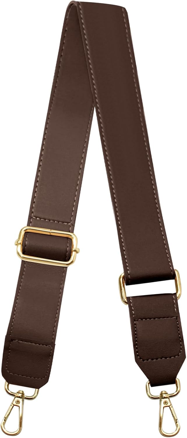 Dark Brown Leather Purse Strap Wide Adjustable Shoulder Purse Strap Handbags Replacement Crossbody Straps with Swivel Clasps, 33~55inch - Image 1