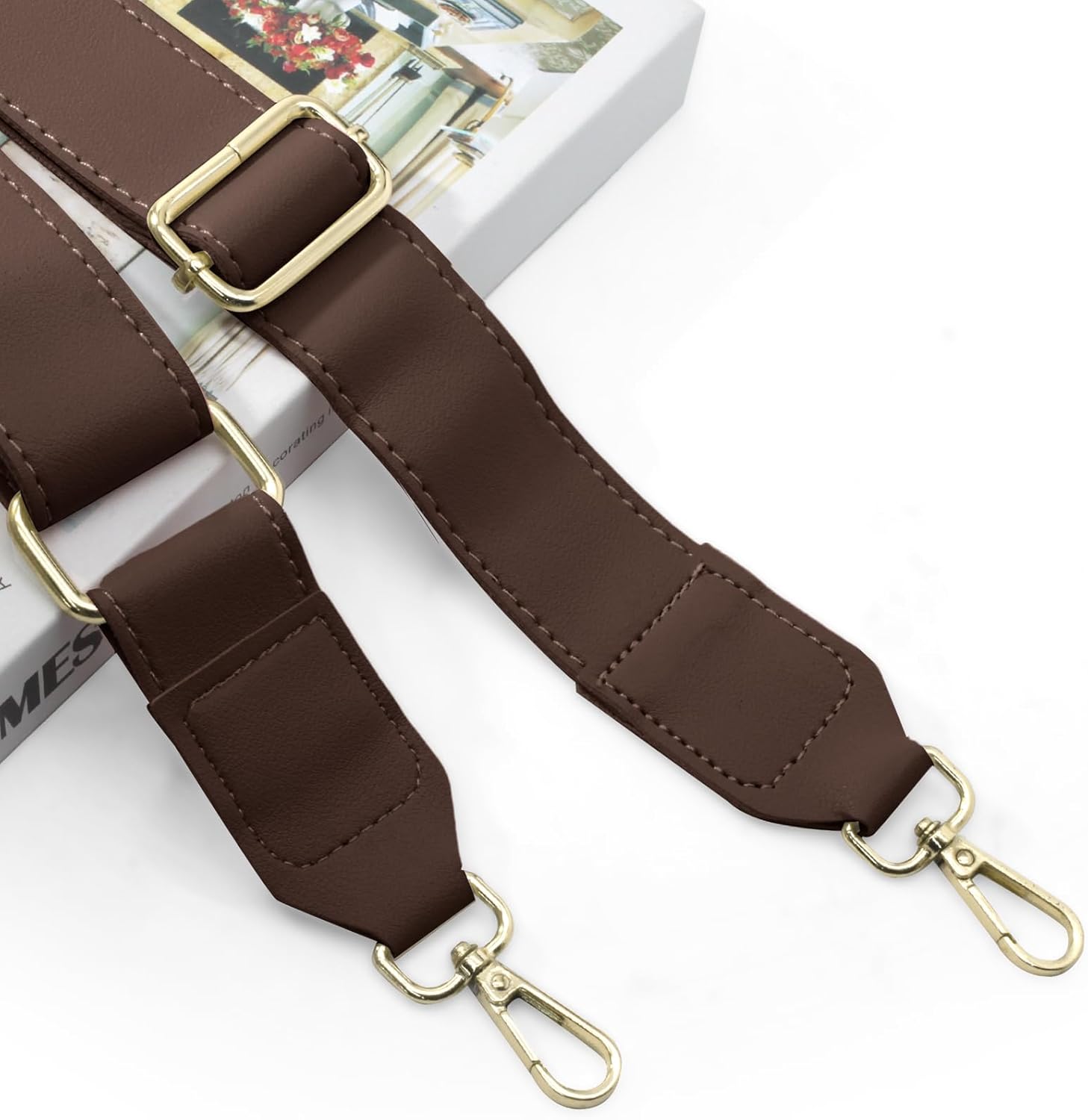 Dark Brown Leather Purse Strap Wide Adjustable Shoulder Purse Strap Handbags Replacement Crossbody Straps with Swivel Clasps, 33~55inch - Image 2