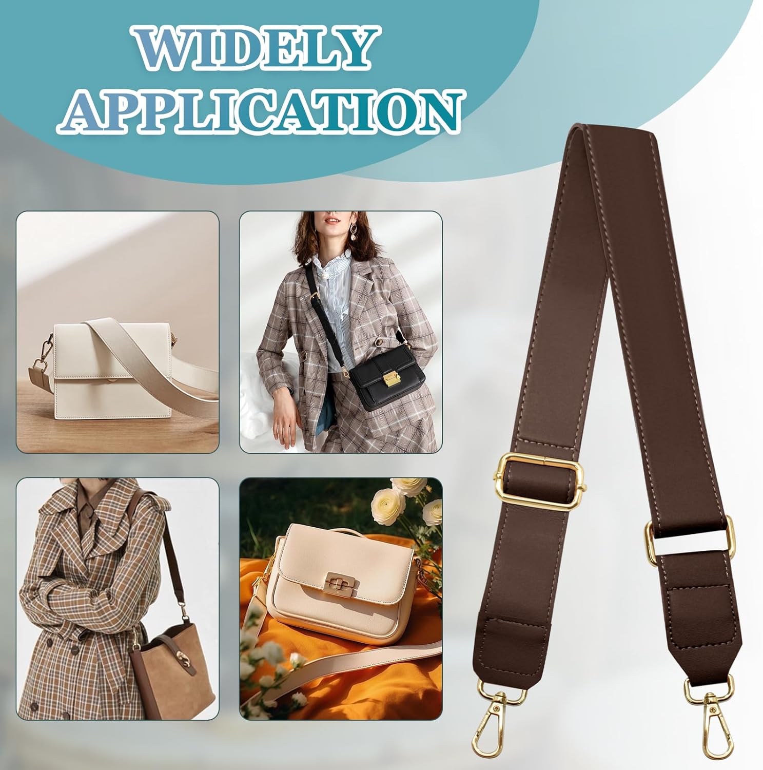 Dark Brown Leather Purse Strap Wide Adjustable Shoulder Purse Strap Handbags Replacement Crossbody Straps with Swivel Clasps, 33~55inch - Image 5